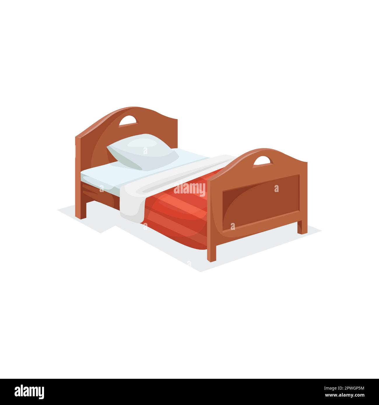 Einzelbett mit Holzkopfteil, Vektorgrafik Stock Vektor