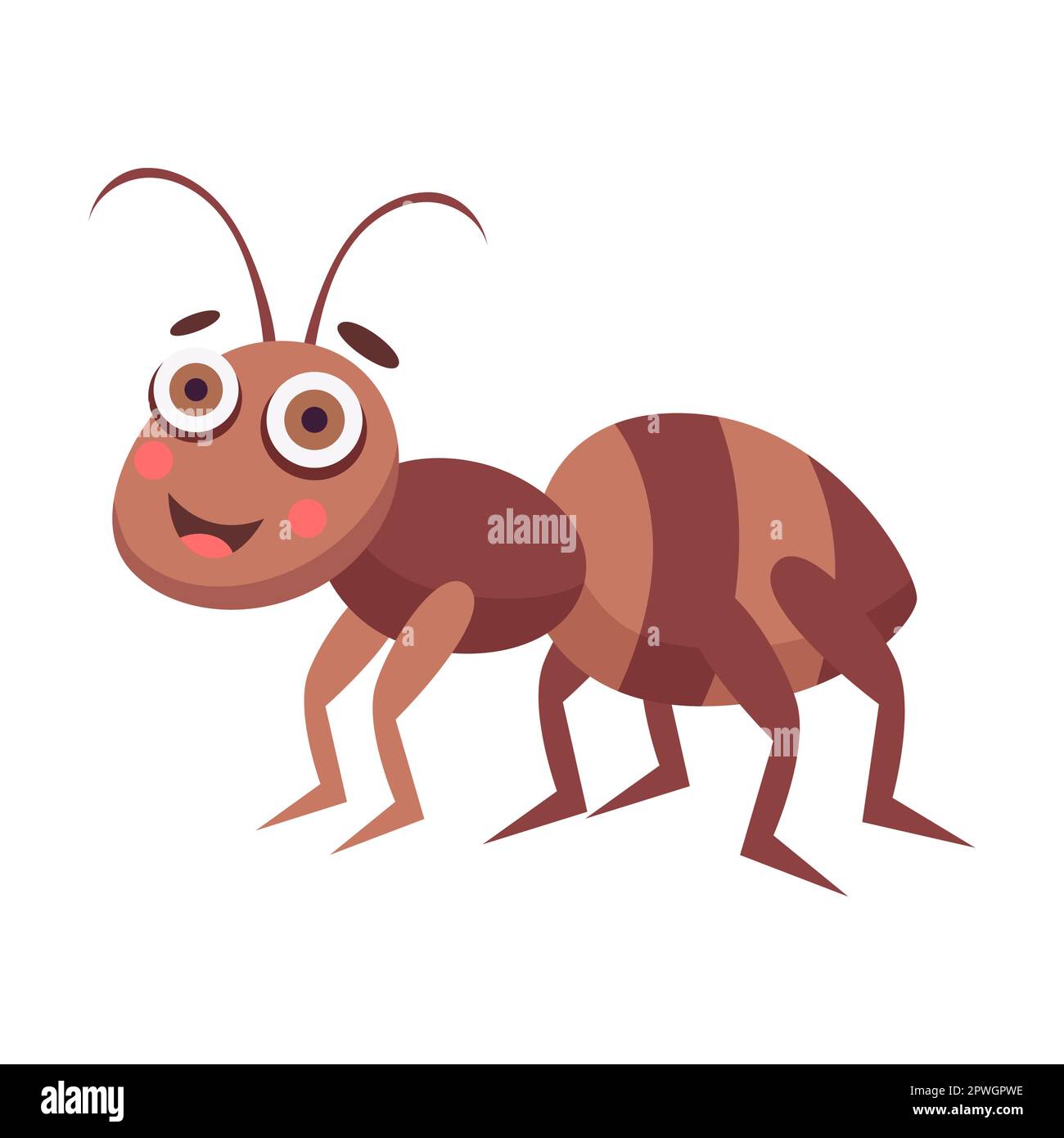 Hart arbeitende kleine Ameise. Süßes Cartoon-Insekt. Vektordarstellung eines Wald- oder Gartentieres, lustige Insektenfigur isoliert auf Weiß Stock Vektor