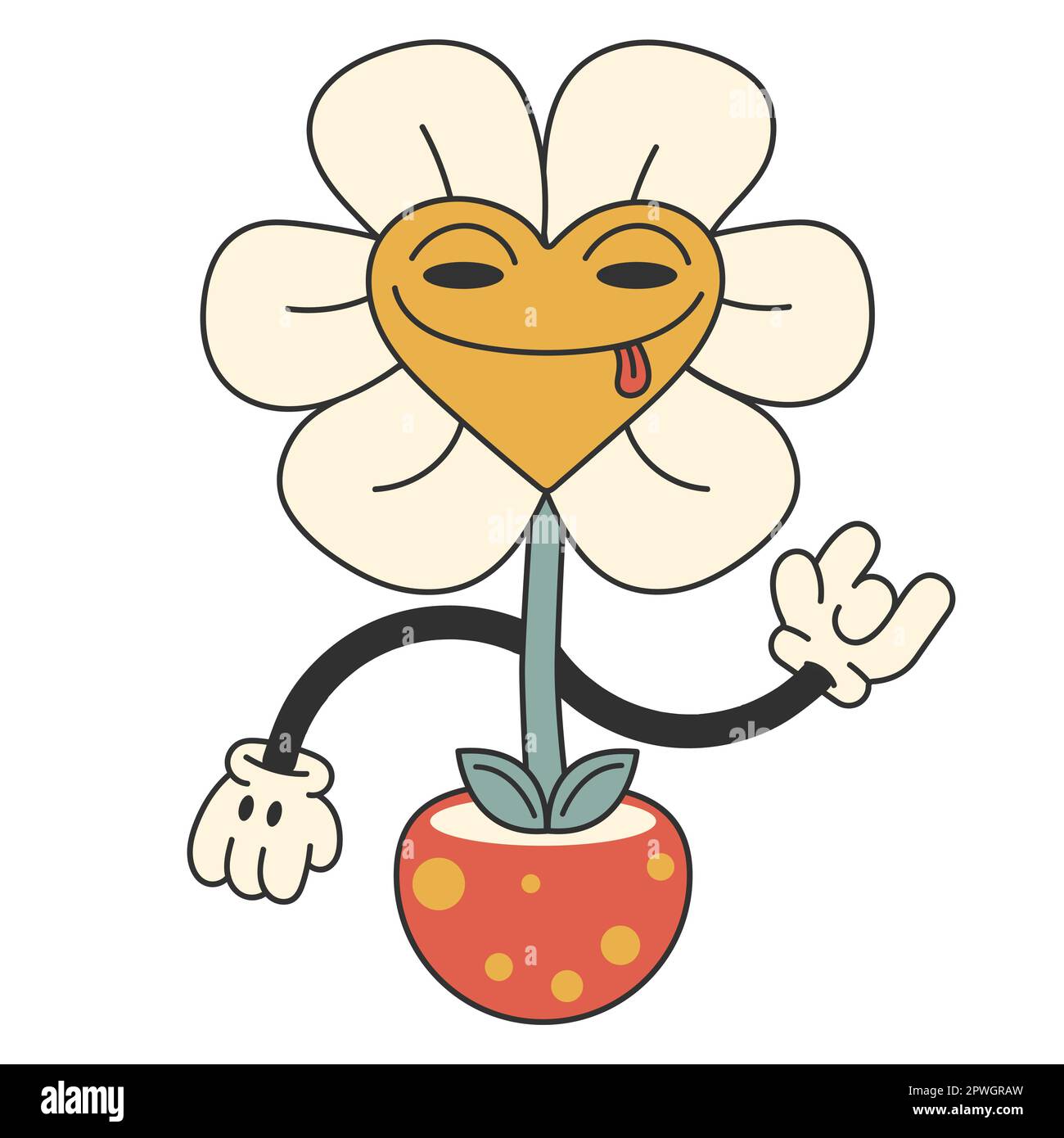 Süße Gänseblümchen im stil der Y2K Jahre. Kleine Cartoon-Kamille, 60,70 Jahre alte Pflanze in einem Topf. Vektor für Druck, Postkarte, Post Stock Vektor