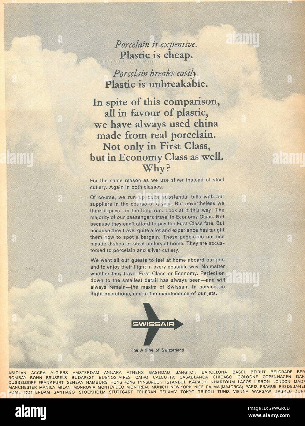 Swissair-Werbespot in einem LIFE-Magazin April 1967, Atlantic Edition Stockfoto