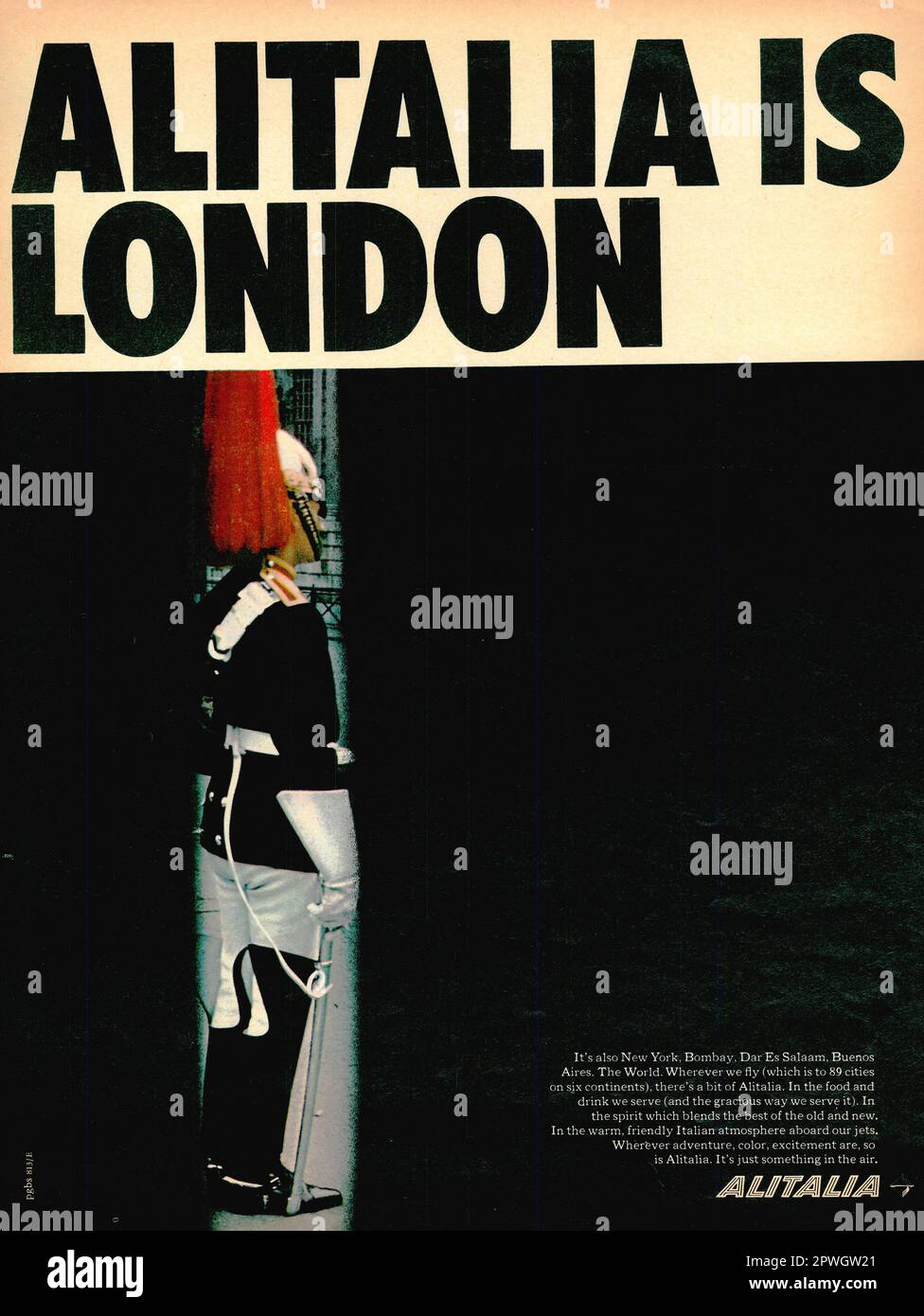 Alitalia ist ein Londoner Werbespot in einem LIFE-Magazin, April 1967, Atlantic Edition Stockfoto