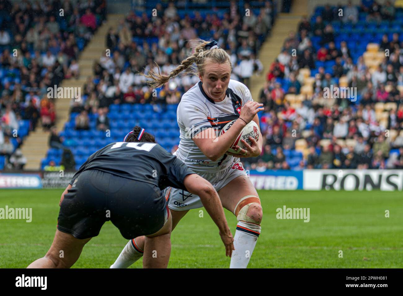 Halliwell Jones Stadium, Warrington, England. 29. April 2023 England gegen Frankreich, Frauen-Rugby-Liga, Mid-Season International. Kredit: Mark Percy Stockfoto