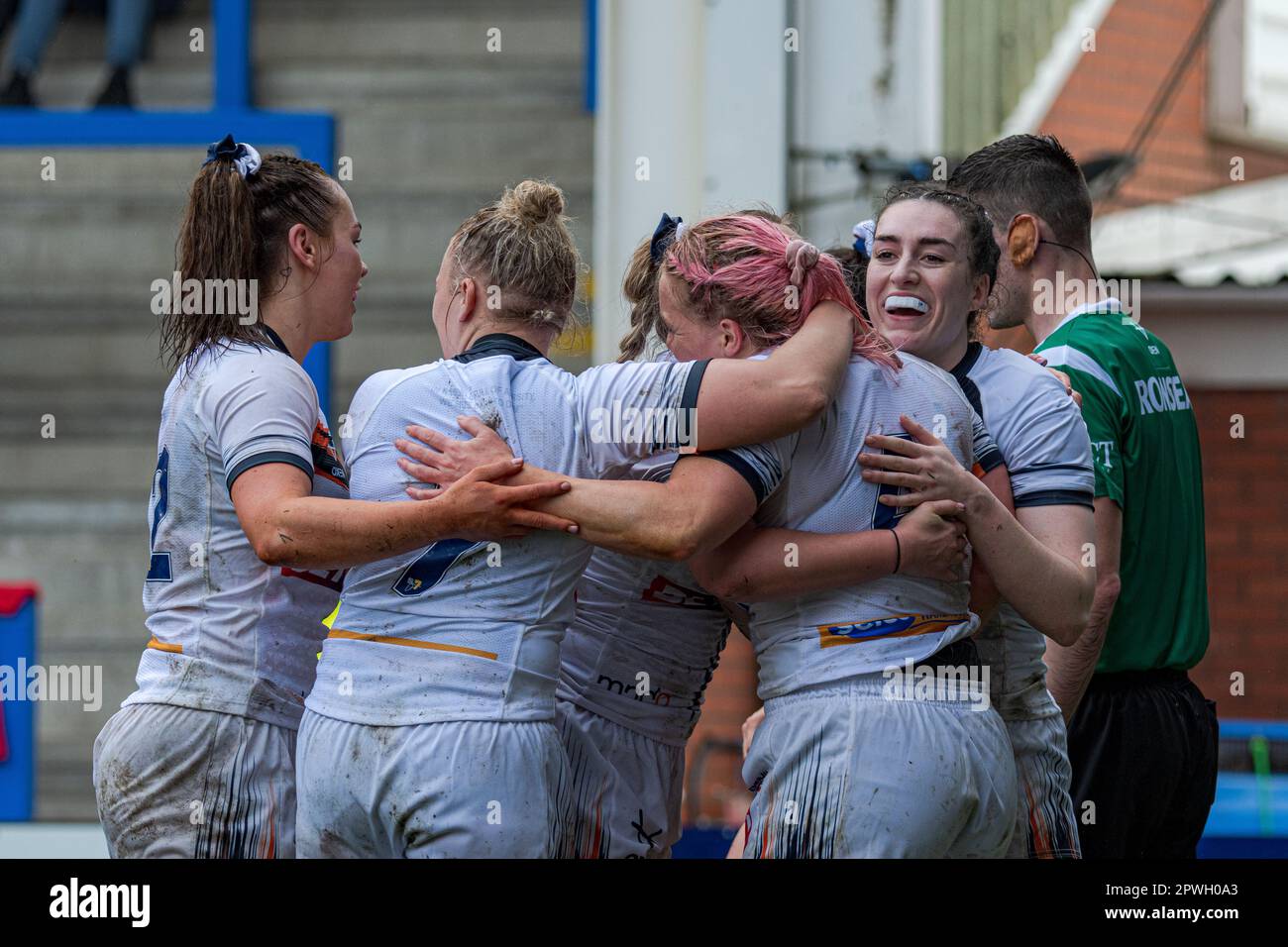 Halliwell Jones Stadium, Warrington, England. 29. April 2023 England gegen Frankreich, Frauen-Rugby-Liga, Mid-Season International. Kredit: Mark Percy Stockfoto
