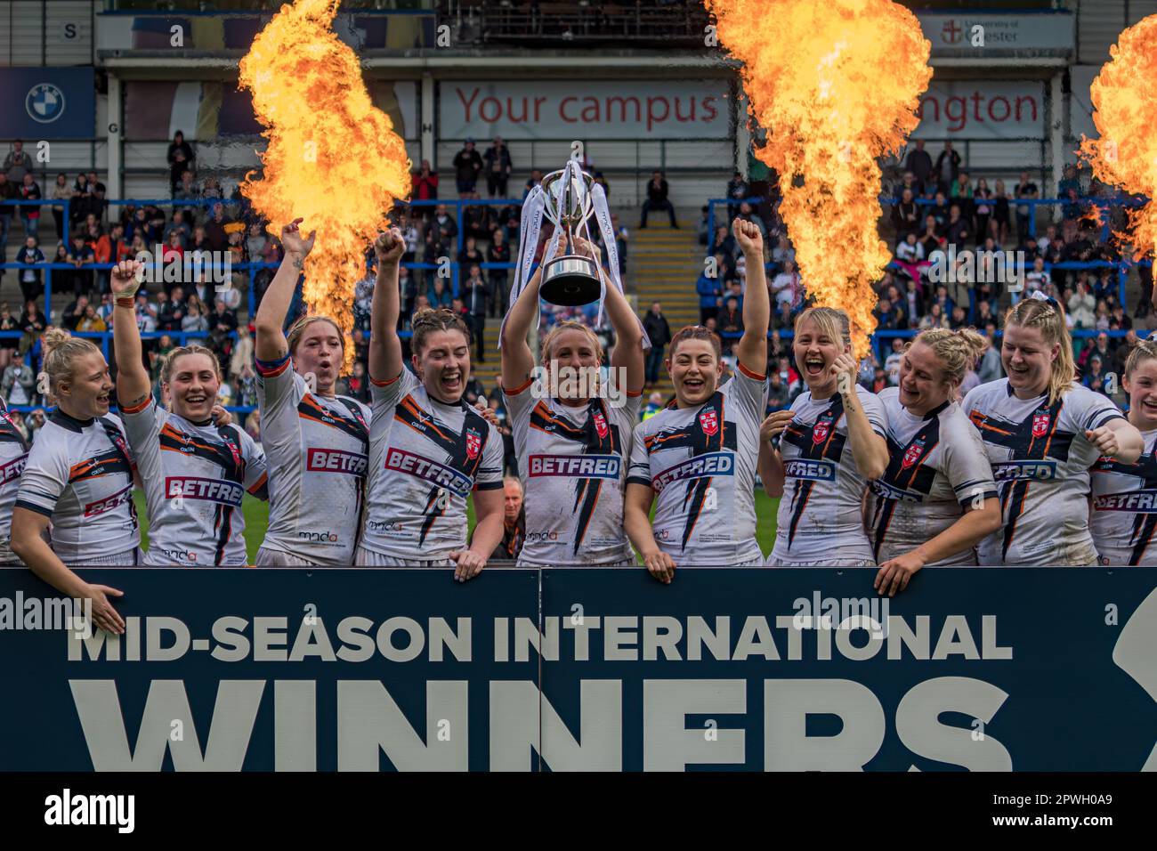 Halliwell Jones Stadium, Warrington, England. 29. April 2023 England gegen Frankreich, Frauen-Rugby-Liga, Mid-Season International. Kredit: Mark Percy Stockfoto