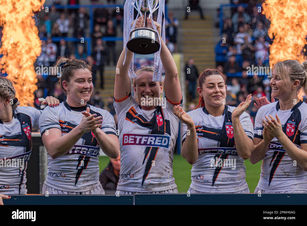 Halliwell Jones Stadium, Warrington, England. 29. April 2023 England gegen Frankreich, Frauen-Rugby-Liga, Mid-Season International. Kredit: Mark Percy Stockfoto