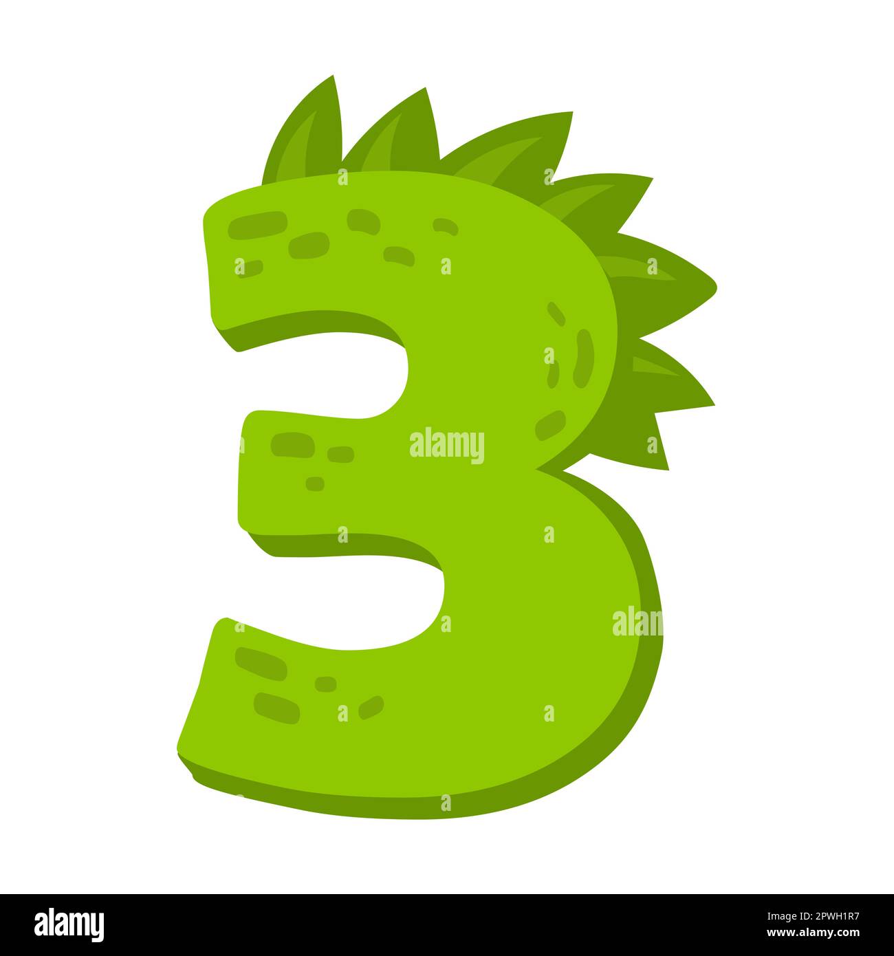 Farbenfrohe Nummer drei mit einer Vektordarstellung der Dinosaurierspikes. Figuren für lustige Karten, Spiele oder Einladungen auf weißem Hintergrund Stock Vektor