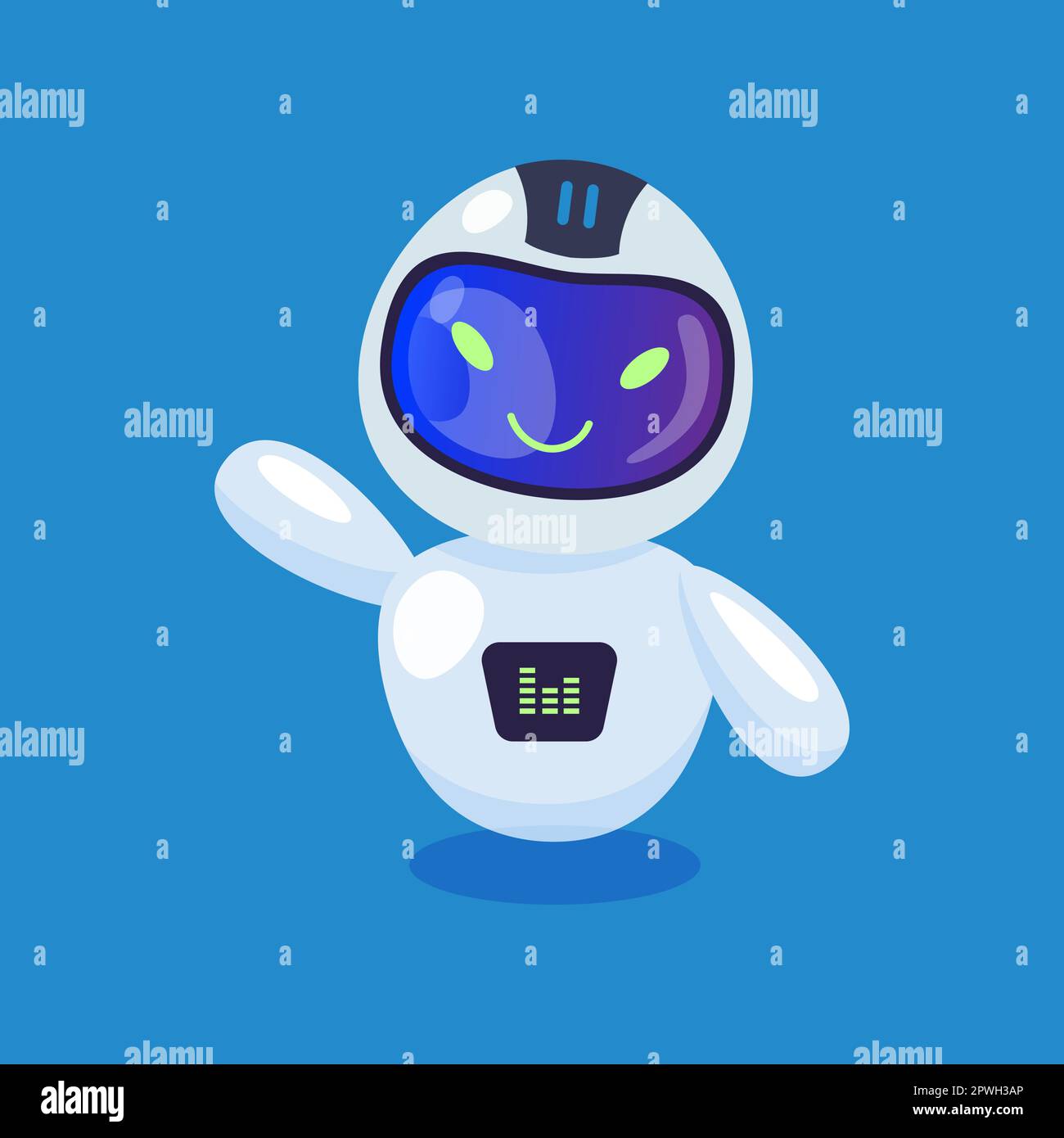 Niedlicher Chatbot oder Roboter winkende Zeichentrickfilme Stock Vektor