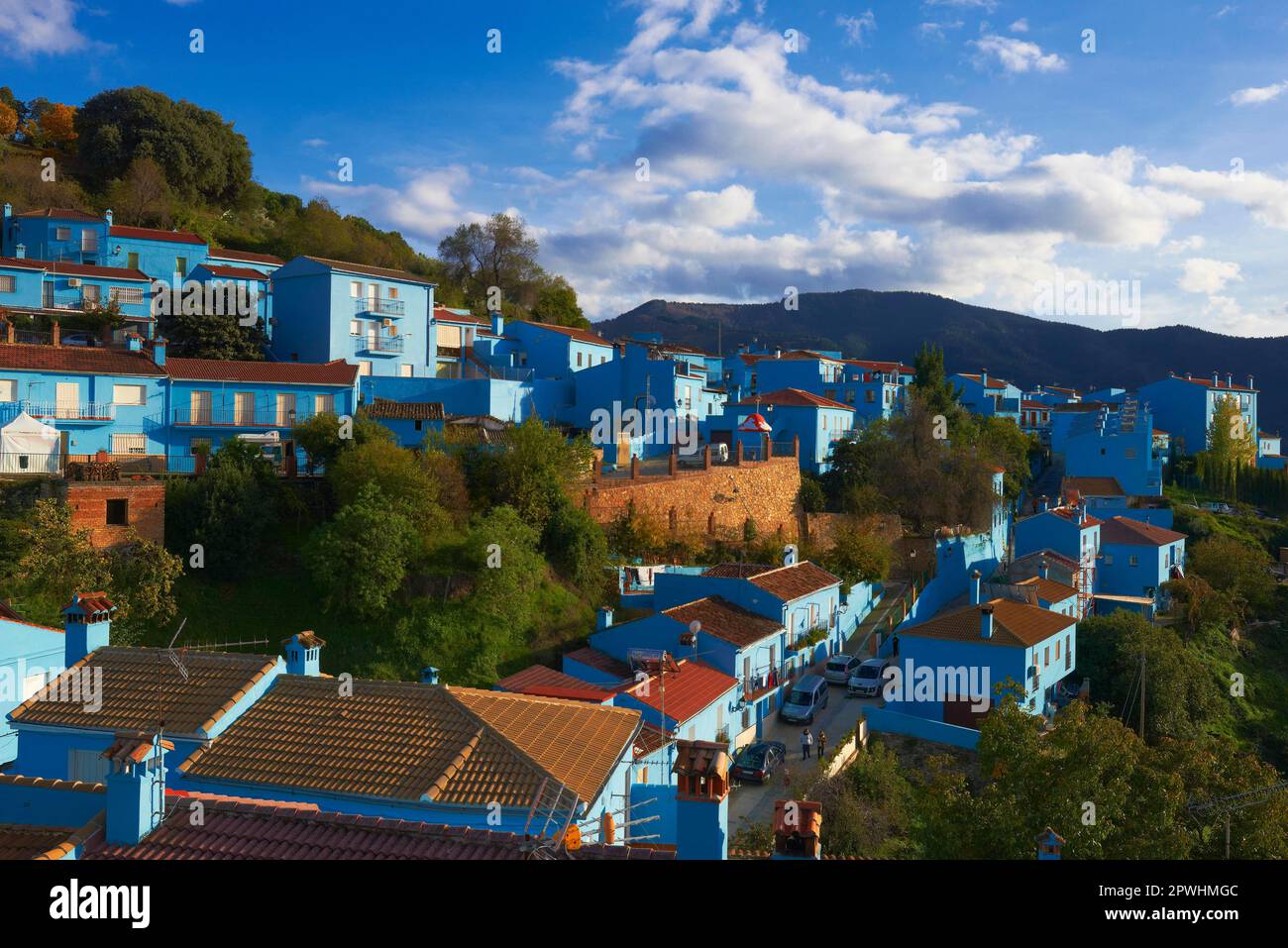 Juzcar, Genal Valley, Genal River Valley, Serrania de Ronda, Smurf Village, Provinz Malaga, Andalusien, Spanien Stockfoto