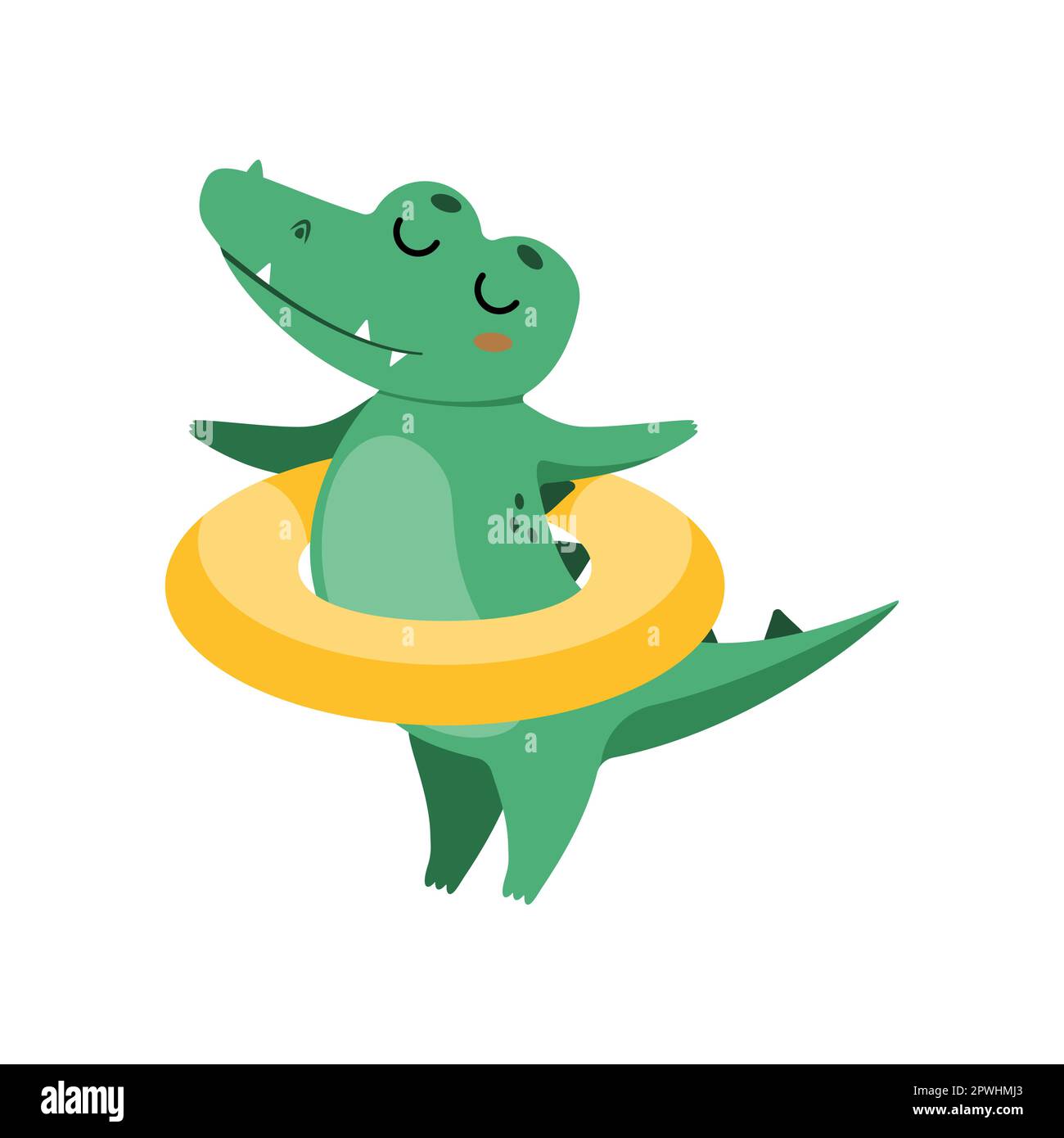Süßes Krokodil mit einem Zeichentrickfilm mit Gummiring Stock Vektor