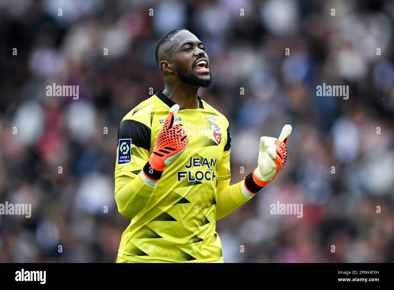 Paris, Frankreich. 30. April 2023. MVOGO NGANOMA Yvon-landry während des Fußballspiels Ligue 1 Uber Eats zwischen dem FC Lorient und Paris Saint Germain (PSG) am 30. April 2023 im Parc des Princes Stadion in Paris, Frankreich. Kredit: Victor Joly/Alamy Live News Stockfoto