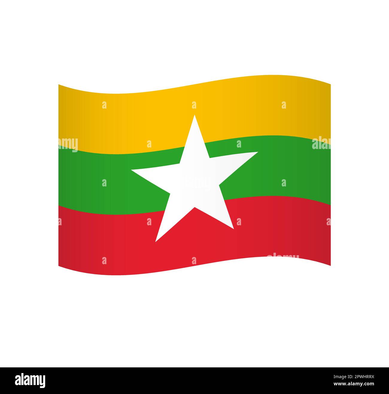 Myanmar-Flagge - einfaches wellenförmiges Vektorsymbol mit Schattierung. Stock Vektor