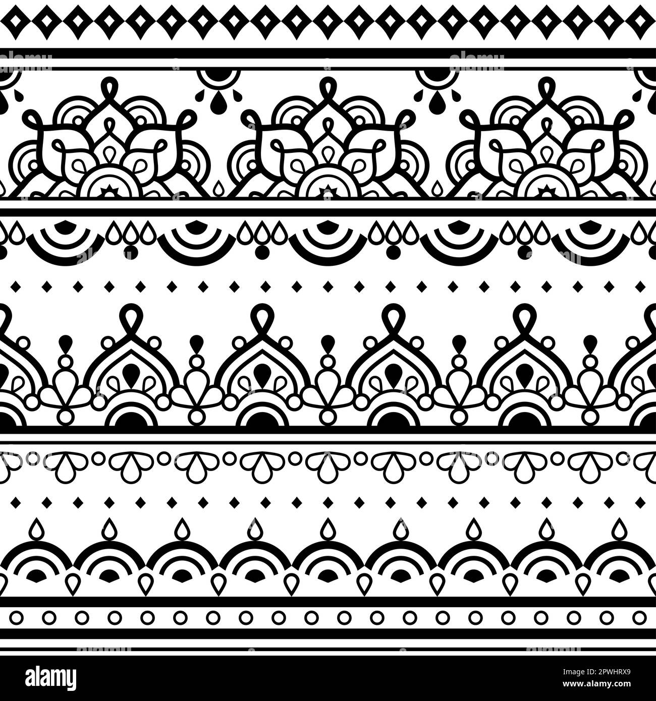 Mehndi: Vektormuster im indischen Henna-Tattoo-Stil mit Blumen - Textil- oder Stoffmuster Stock Vektor