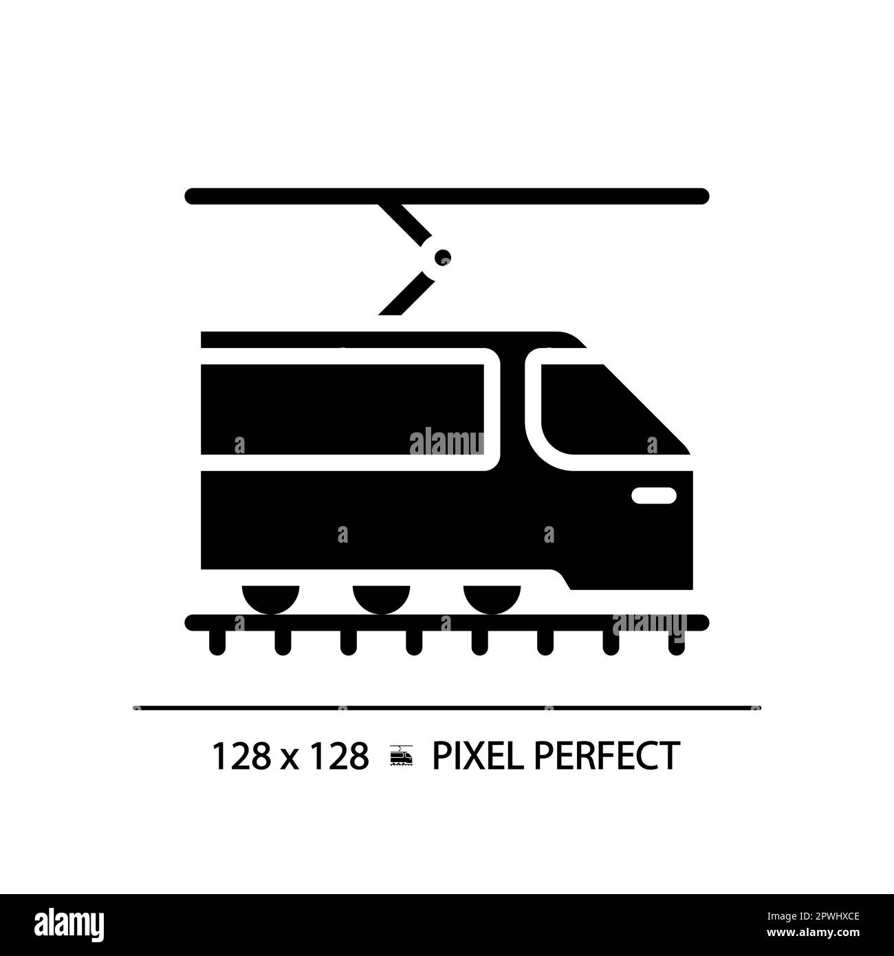 Tram Pixel Perfect Symbol für schwarze Glyphe Stock Vektor