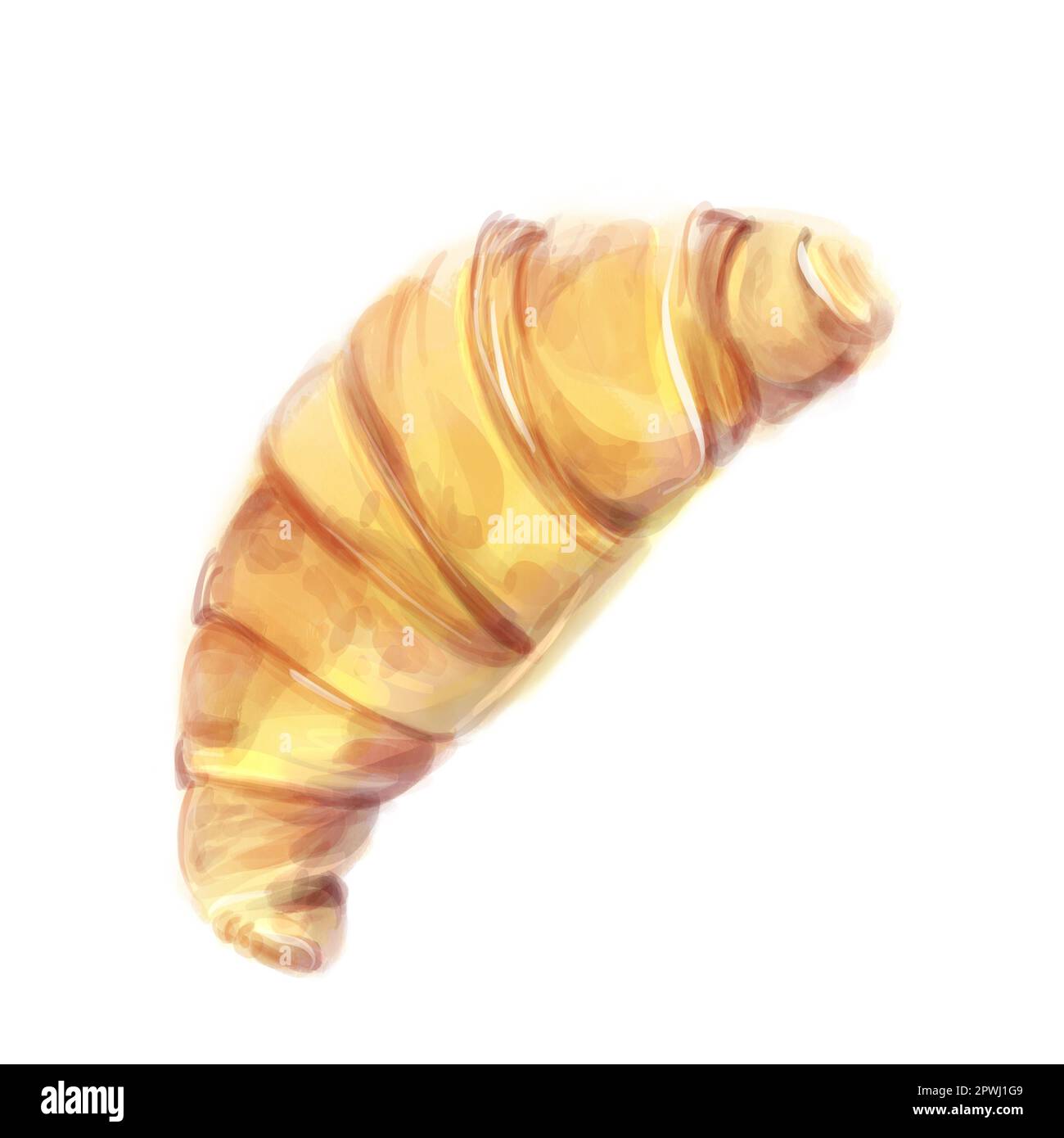 Traditionelle französische Croissants, isoliert auf weißem Hintergrund. Aquarelldarstellung, isoliert. Stockfoto