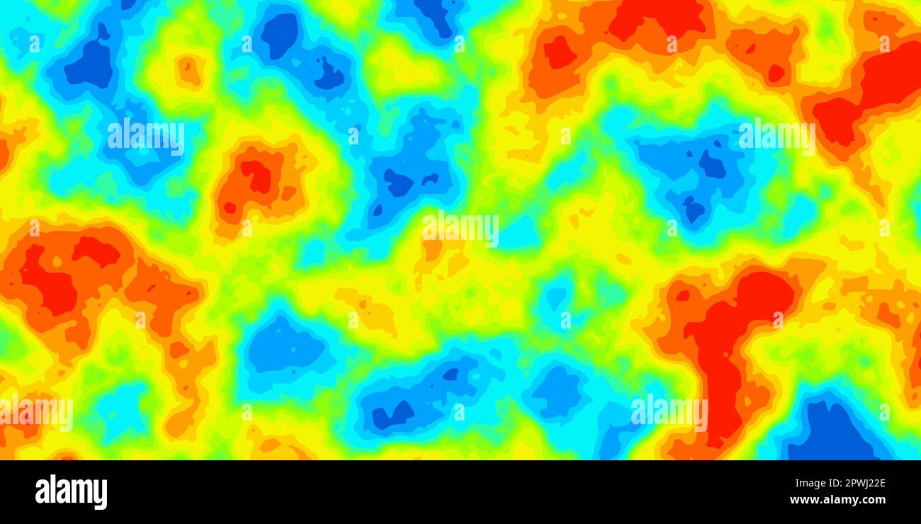 Abstrakte Regenbogenvektorheizkarte der Warm- und Kaltverteilung im Landschaftsbild. Infrarot-Thermografie Hintergrund. Das Konzept der globalen Erwärmung. Temperaturdaten Stock Vektor