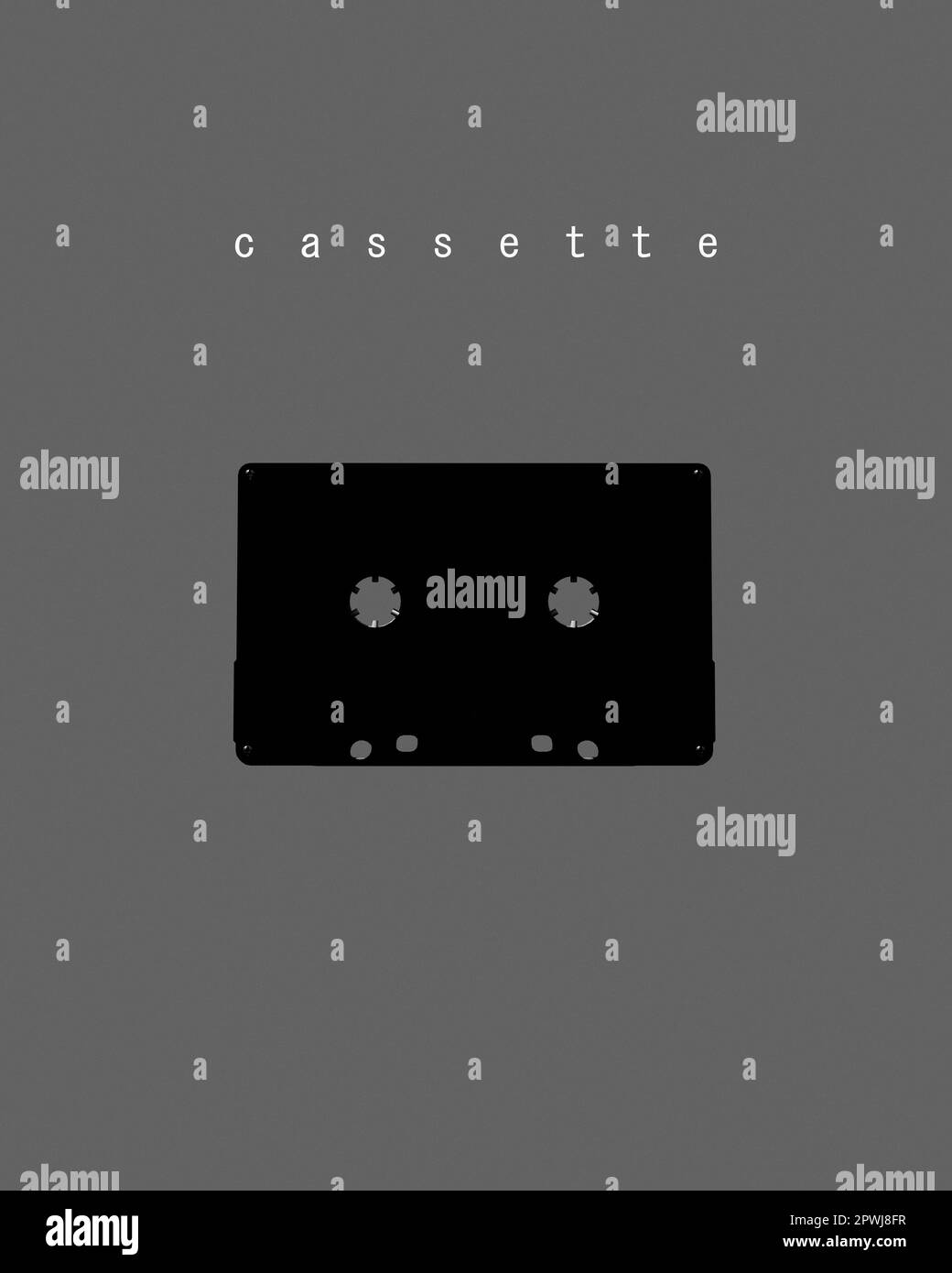Analogkassette Band Retro Music Storage Format Magnetische Audiokassette Nostalgia Grau Schwarz Weiß Filmkörnung 3D Abbildung digital rendern Stockfoto