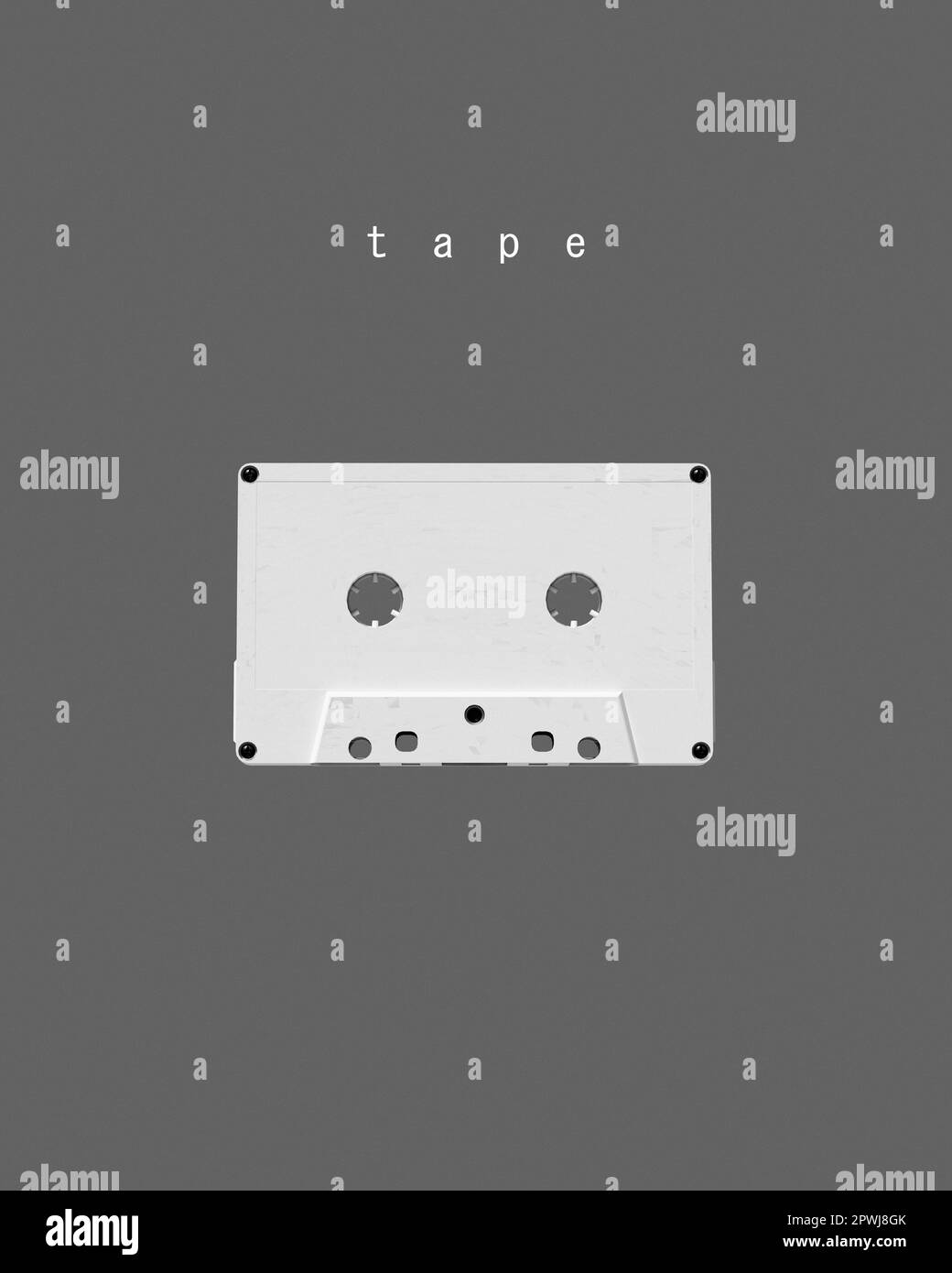 Analogkassette Band Retro Music Storage Format Magnetische Audiokassette Nostalgia Grau Schwarz Weiß Filmkörnung 3D Abbildung digital rendern Stockfoto