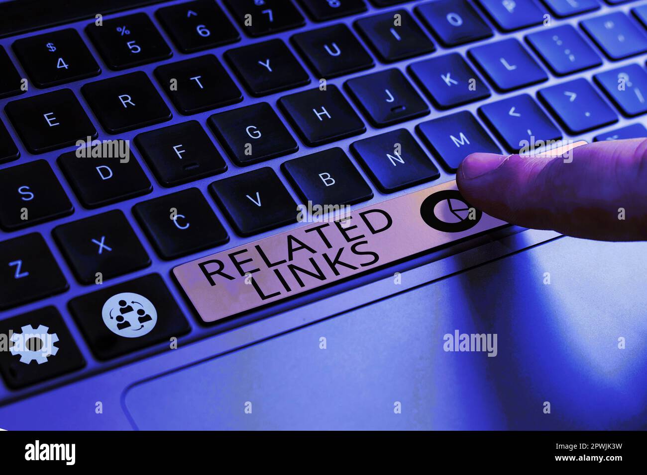 Handgeschriebene Schilder Verwandte Links, Word für Website innerhalb einer Webseite Querverweise Hotlinks Hyperlinks Stockfoto