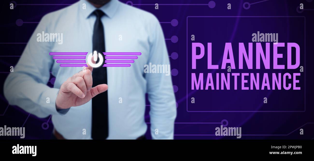 Inspiration zeigt Zeichen geplante Wartung, Internet-Konzept Check-ups regelmäßig durchgeführt werden Stockfoto