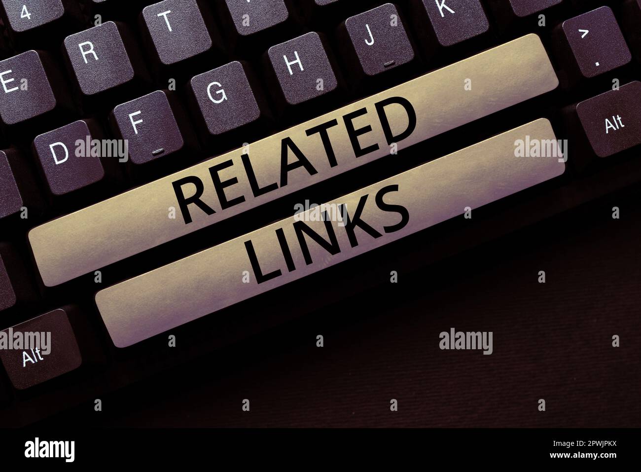 Text mit Inspiration Verwandte Links, Unternehmensübersicht Website innerhalb einer Webseite Querverweis Hotlinks Hyperlinks Stockfoto