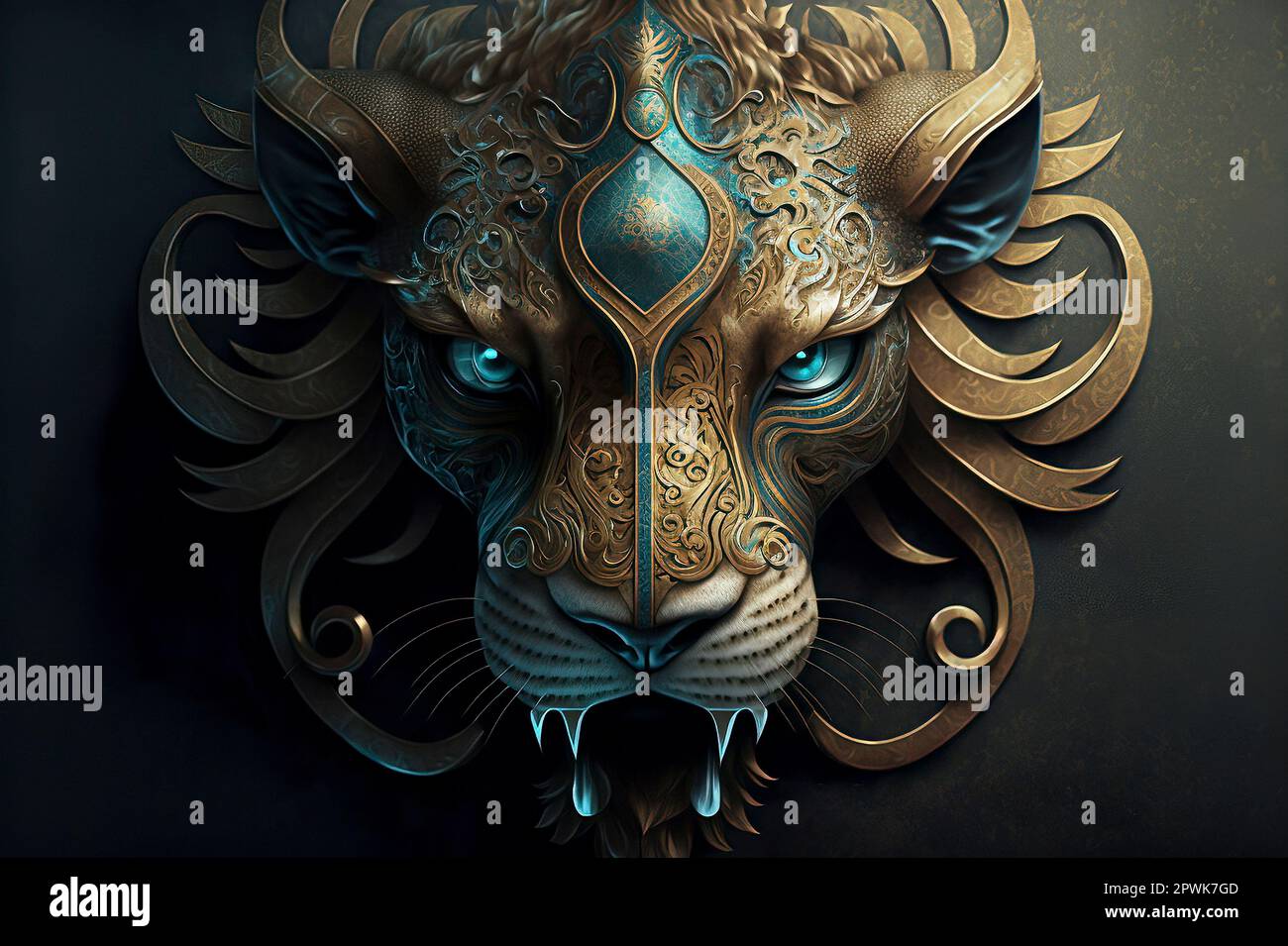 Kunstvolle dekorative Maske mit blauem und goldenem Löwenkopf  Stockfotografie - Alamy