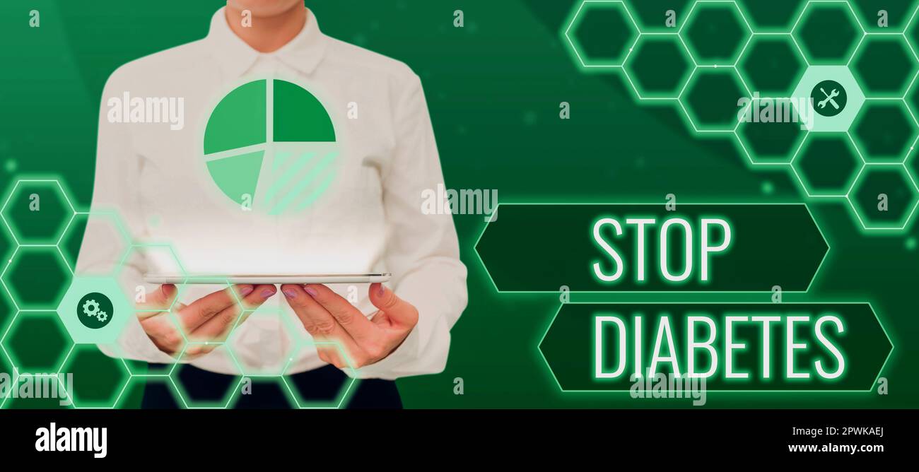 Inspiration mit dem Zeichen „Stop Diabetes“, Wort für „Blutzucker im Blut“ ist höher als normal