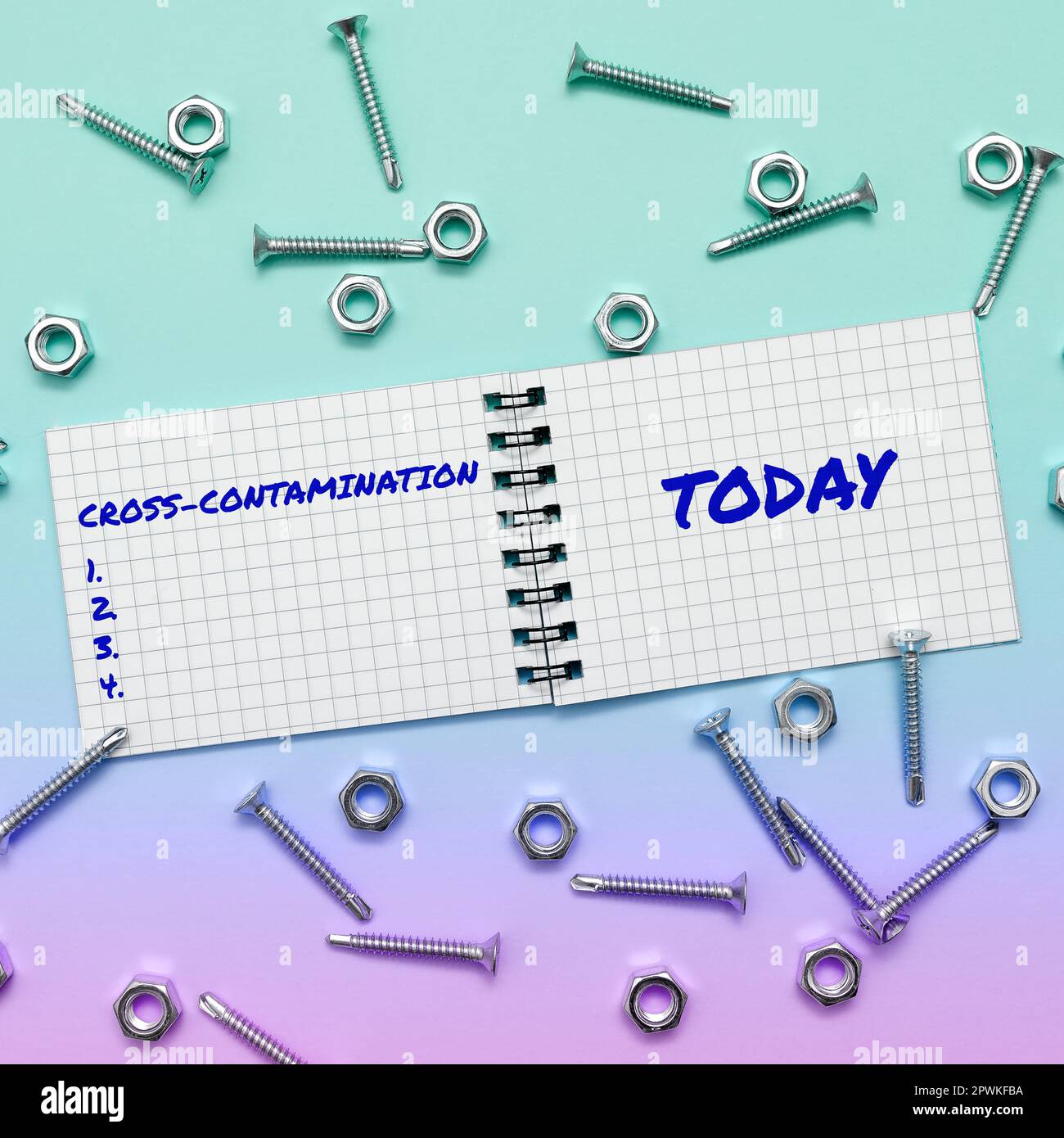 Textzeichen mit Kreuzkontamination, Geschäftsansatz, unbeabsichtigte Übertragung von Bakterien von einer Substanz auf eine andere Stockfoto