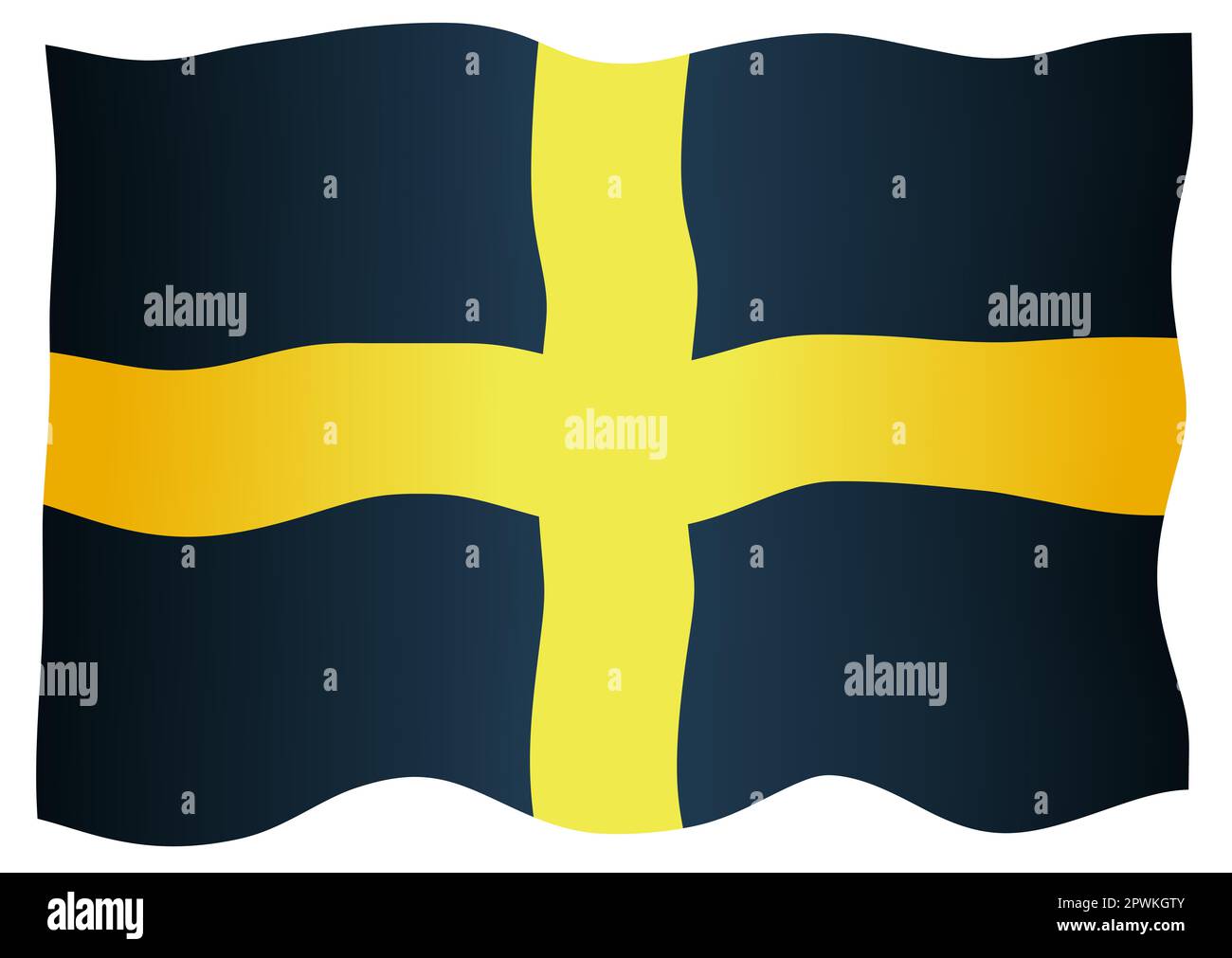 Die Flagge von Saint David von Wales ein schwarzer Hintergrund mit einem gelben Kreuz im Wind flatterte. Stockfoto
