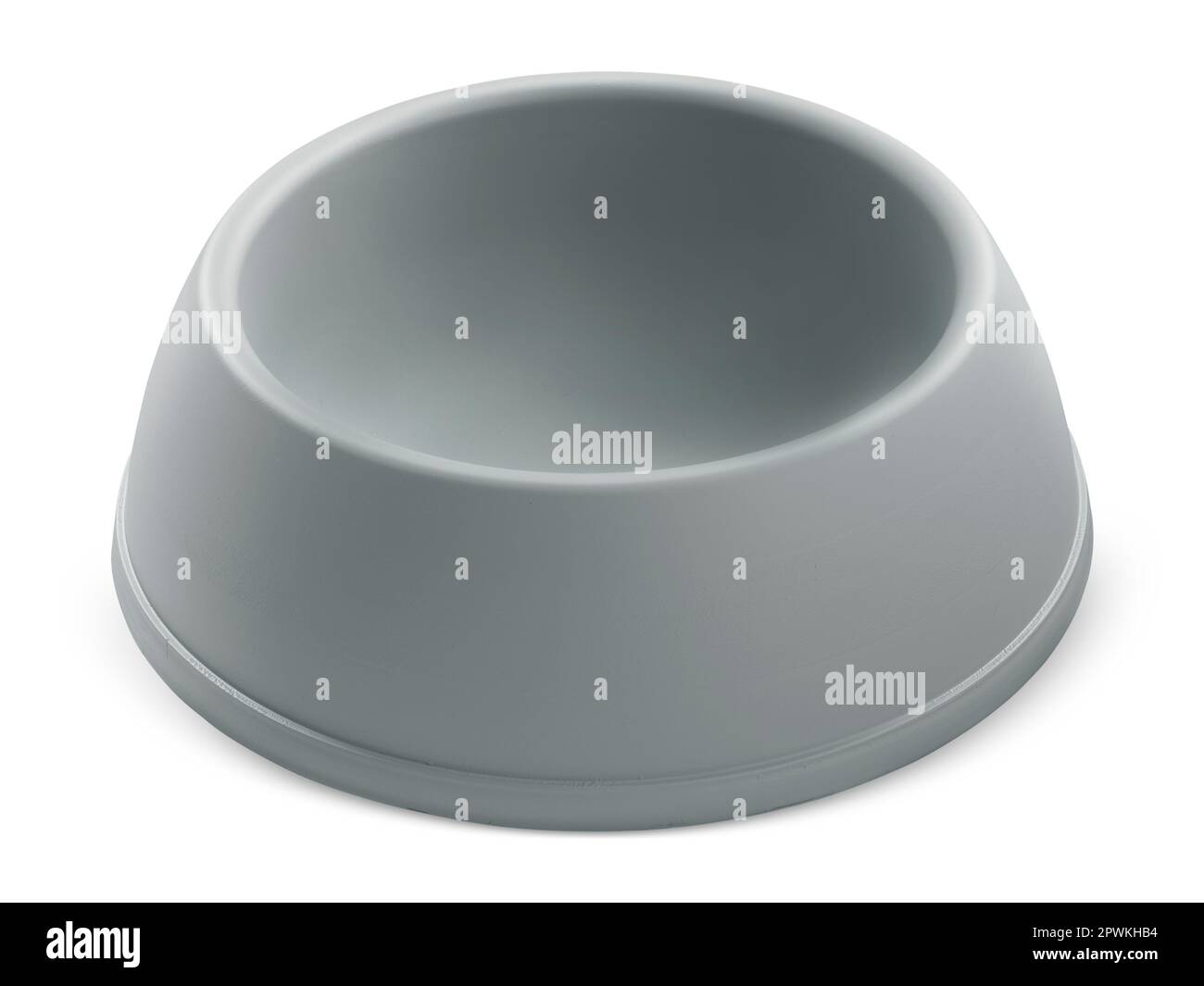 Graue Hunde Plastikschüssel auf weißem Hintergrund Stockfoto