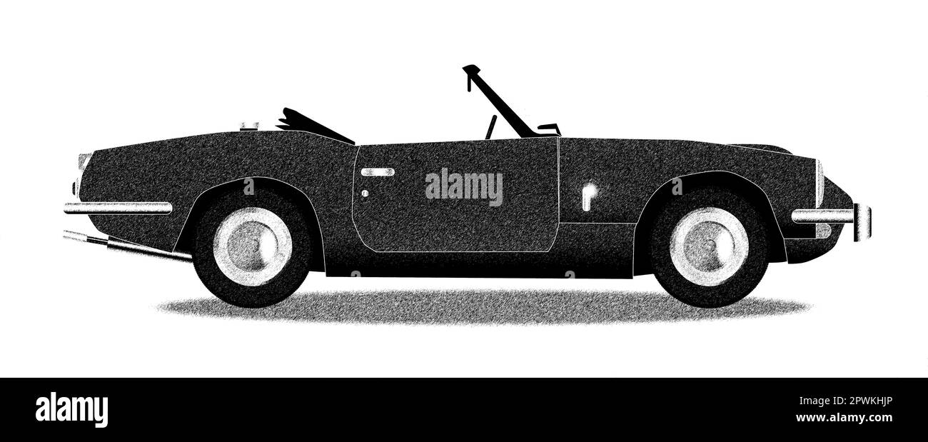 Eine klassische alte Britische Sportwagen Skizze auf Weiß Stockfoto
