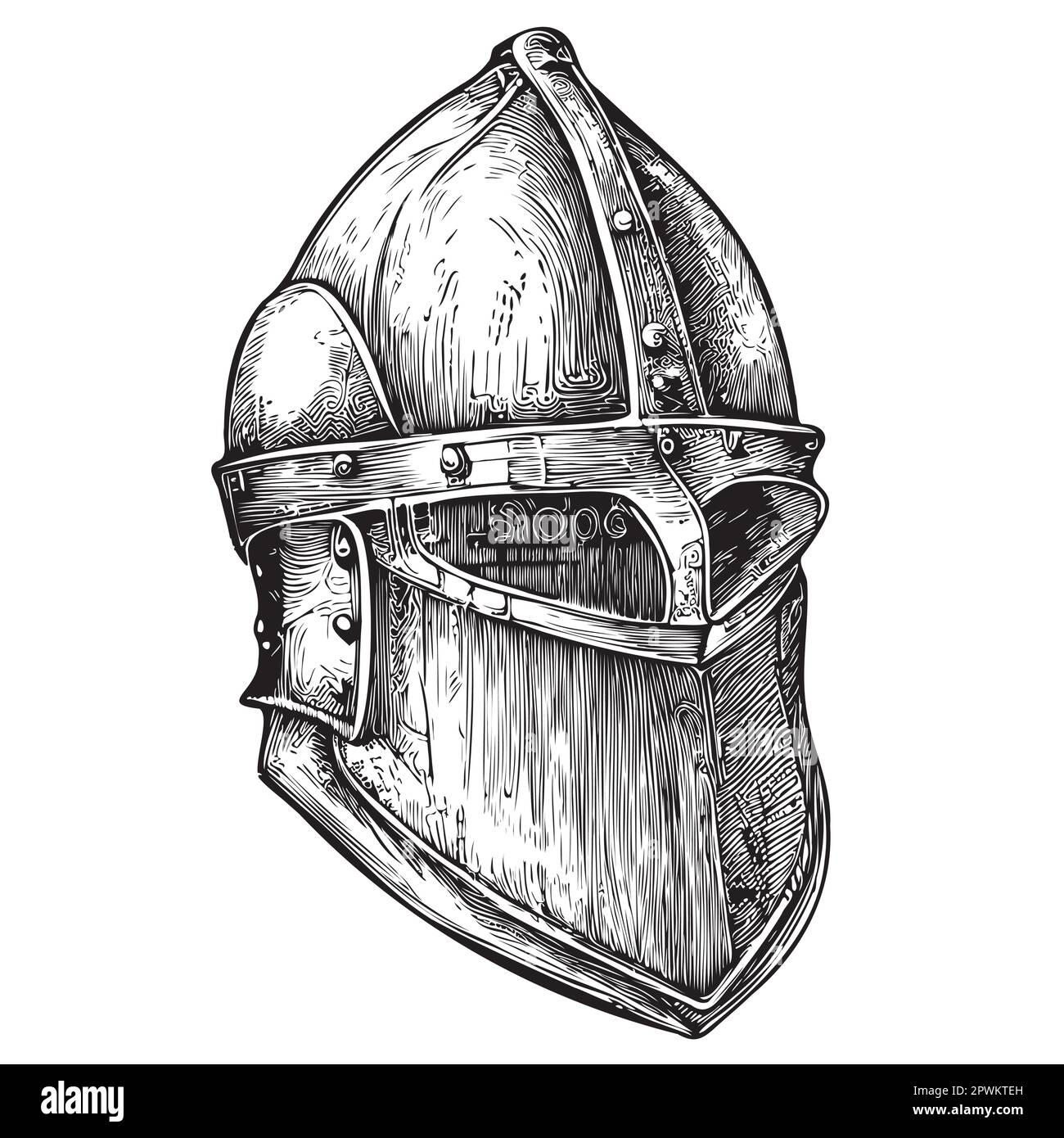 Knight-Helm, handgezeichnet, Zeichnung, Vektordarstellung Stock Vektor