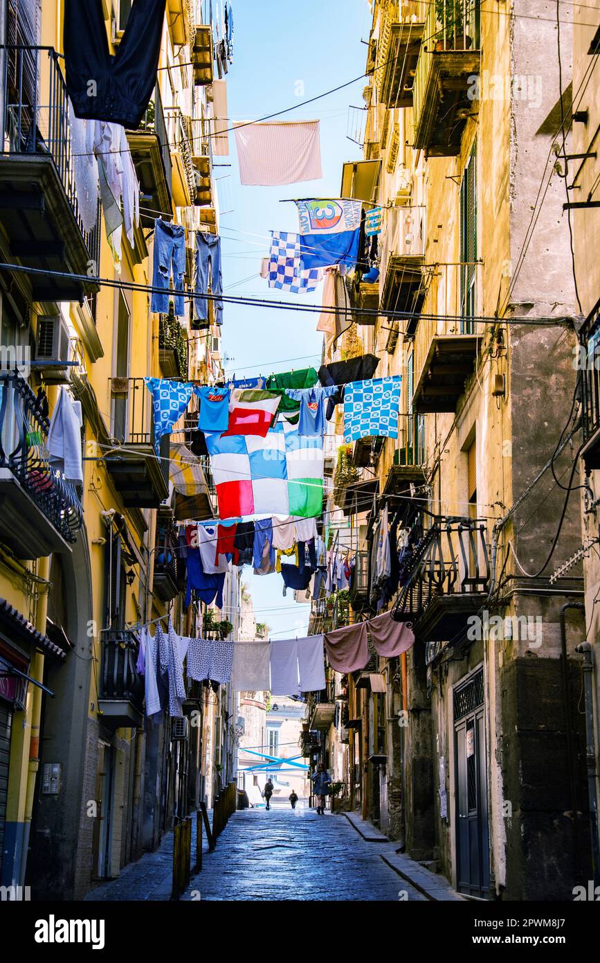 Neapel, Italien, 18. April 2023 feiert die Stadt die Euphorie für den SerieA-Titel zurück in die Stadt 33 Jahre nach Maradona. Stockfoto