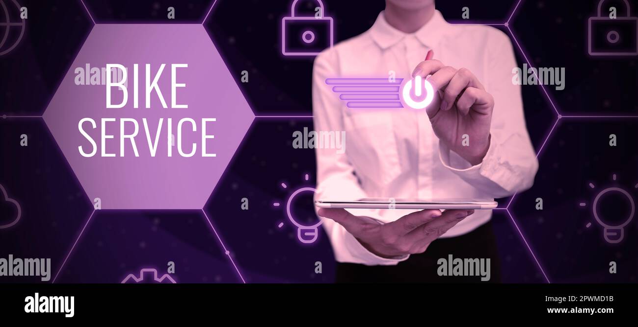 Textunterschrift zur Präsentation des Fahrradservice, der konzeptionellen Fotoreinigung und der Reparatur des Motorradmechanismus, um den besten Zustand zu erhalten Stockfoto