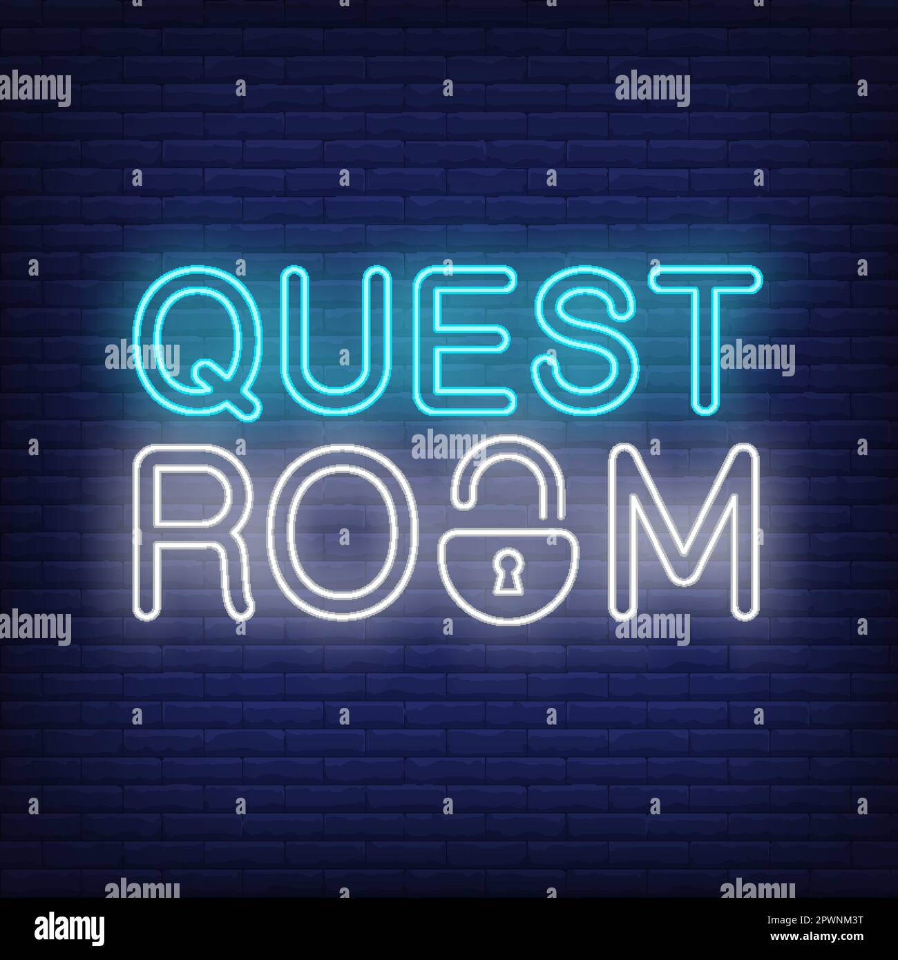Quest Room Neonschild. Text mit Sperre Stock Vektor