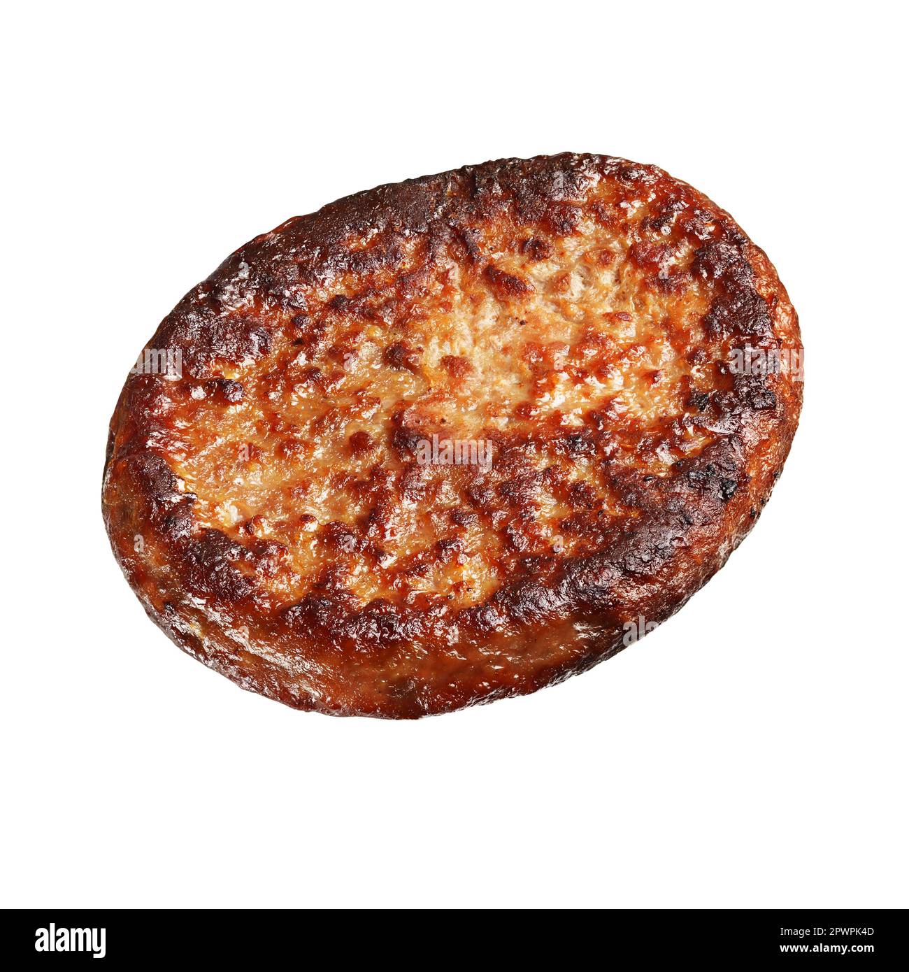 Frisch gegrillte Burgerpastete isoliert auf weißem Hintergrund. Stockfoto