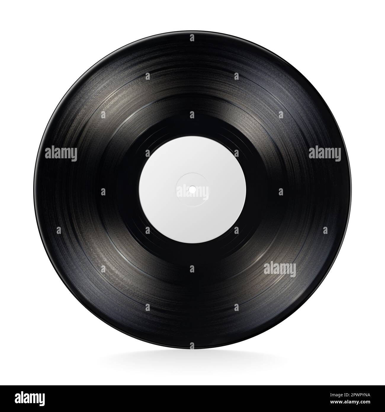 12-Zoll-Vinyl-LP-Aufnahme isoliert auf weißem Hintergrund. 3D-Rendering-Abbildung. Stockfoto