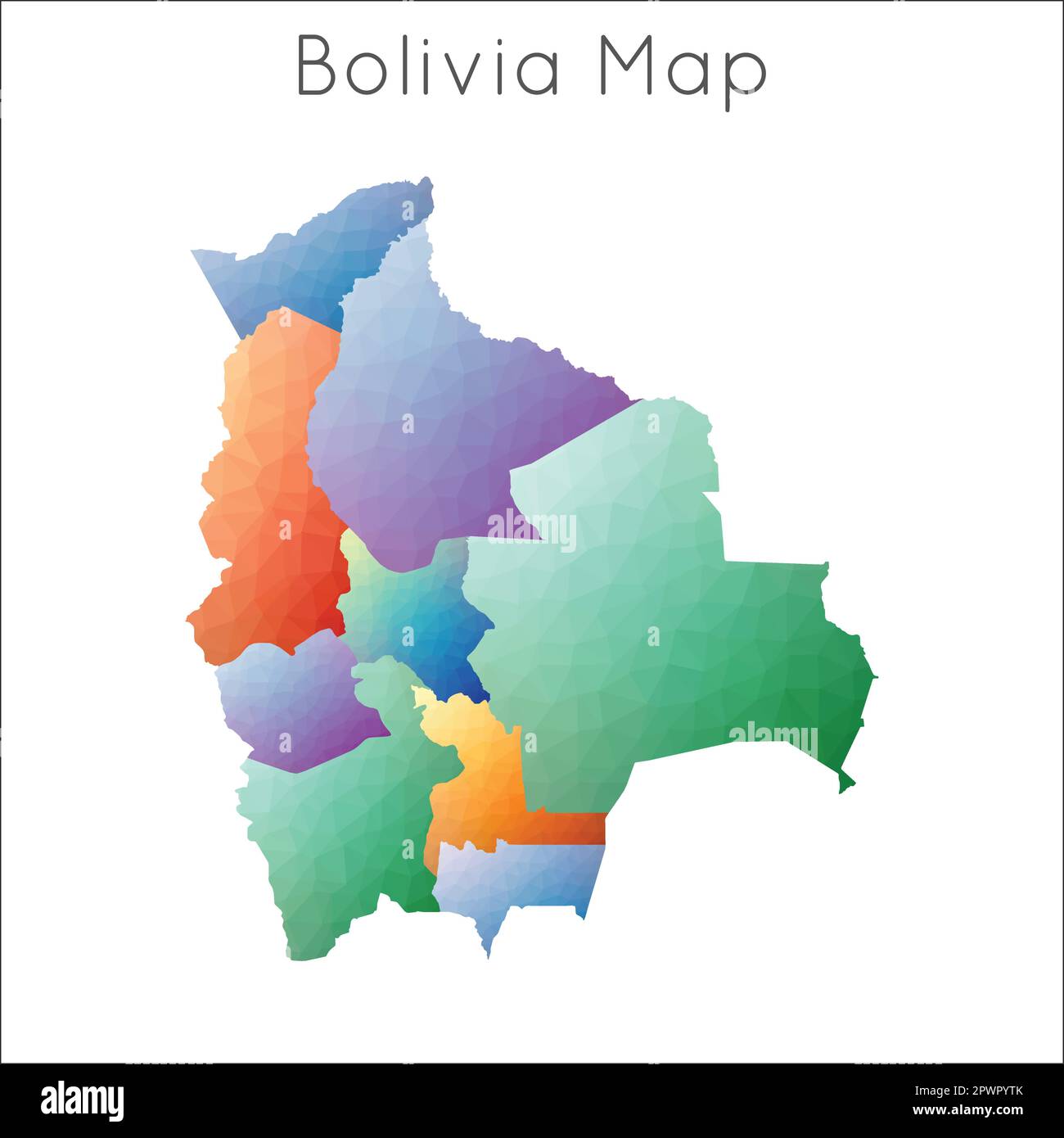 Niedrige Poly-Karte von Bolivien. Bolivianische geometrische polygonale Karte im Mosaikstil. Stock Vektor
