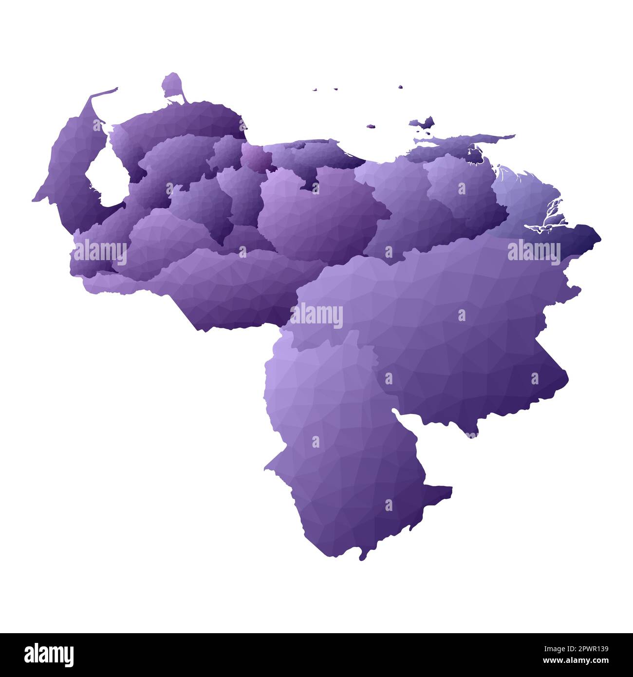 Karte von Venezuela. Geometrischer Stil für die Länderumrisse. Ansprechende violette Vektordarstellung. Stock Vektor