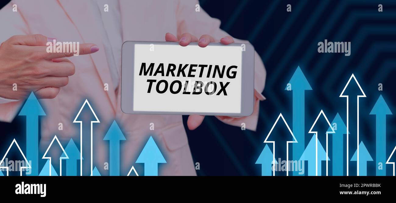 Konzeptionelle Überschrift Marketing-Toolbox, Word geschrieben auf bedeutet Werbung für ein Produkt oder eine Dienstleistung Automatisierung Stockfoto