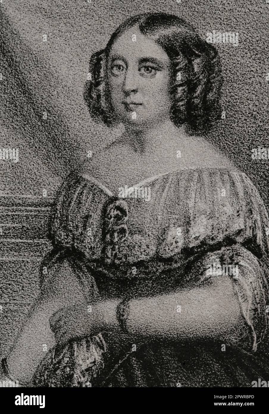 Pauline Therese aus Württemberg (1800-1873). Die Gemahlin der Königin Württemberg durch die Heirat mit ihrem Cousin König William I. im Jahr 1820. Porträt. Zeichnung von A. Cortés. Lithographie von J. Donón. Detail. "Reyes Contemporáneos". Band I. Veröffentlicht in Madrid, 1855. Autor: Julio Donón. Spanischer Künstler von 1840 bis 1880. Stockfoto