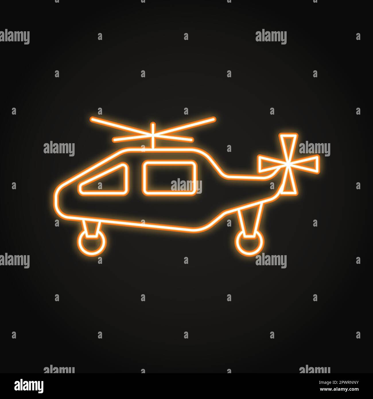 Helikopter Neon-Ikone im Liniendesign. Hubschraubersymbol. Vektordarstellung Stock Vektor