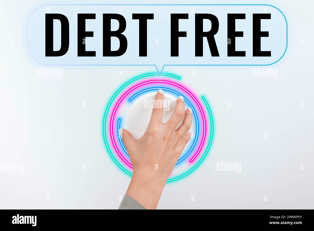 Schreiben mit Text Debt Free, Business zeigen finanzielle Freiheit, die kein Geld schuldet erfolgreiches Geschäft Stockfoto