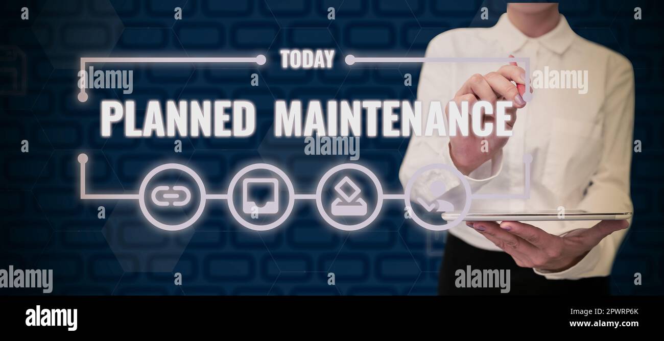 Handschriftliche Unterschrift Planned Maintenance, Business Showcase Check ups, die regelmäßig durchgeführt werden müssen Stockfoto