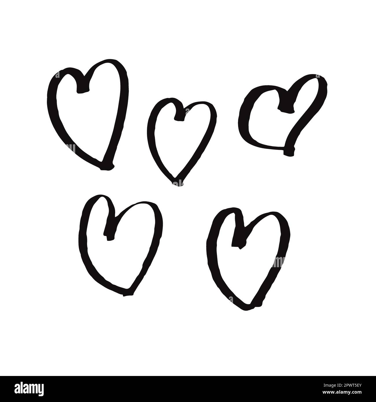 Vektorset rosa Herzen, von Hand gezeichnet mit einem Marker Stock Vektor