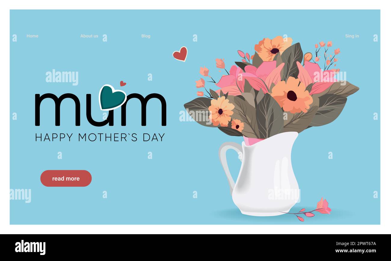 Ein Bild zum Muttertag mit einer Frau, die eine Blume in der Hand hält. Dankeskarte mit blühenden Blumen. Zur Verwendung für Bordkarte, Geburtstagskarte, Einladungen, Geburtstagskarte, Vektordarstellung Stock Vektor