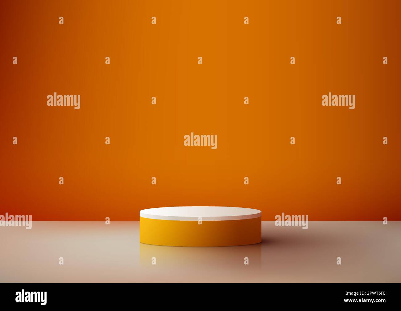 3D realistische, leere Podium-Plattform in Orange und Weiß auf orangefarbenem Hintergrund minimalistischer Stil. Sie können sie für kosmetische Präsentationen verwenden Stock Vektor