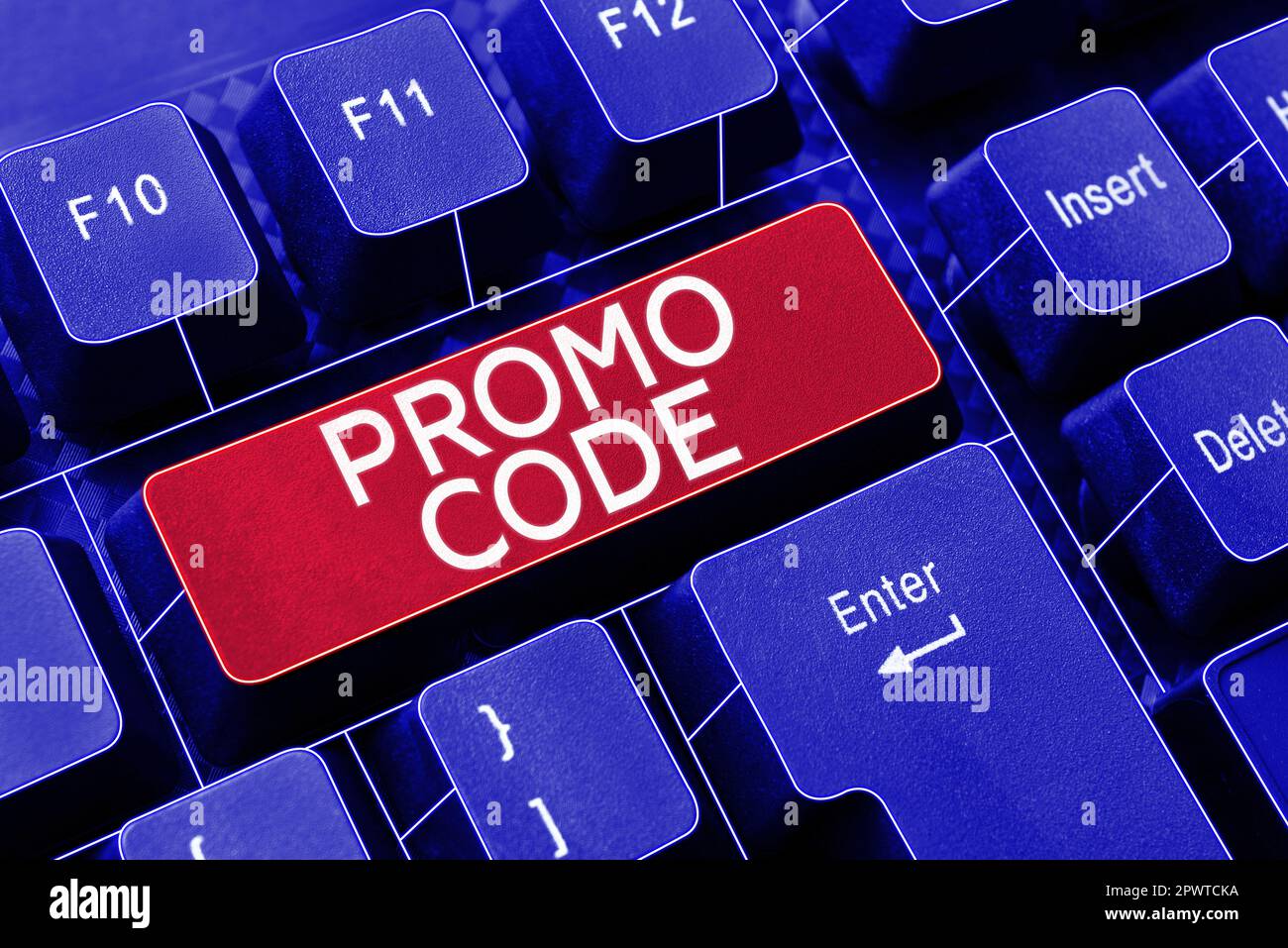 Handschriftlicher Text Promo Code, Word für digitale Nummern, die Ihnen einen guten Rabatt auf bestimmte Produkte bieten Stockfoto