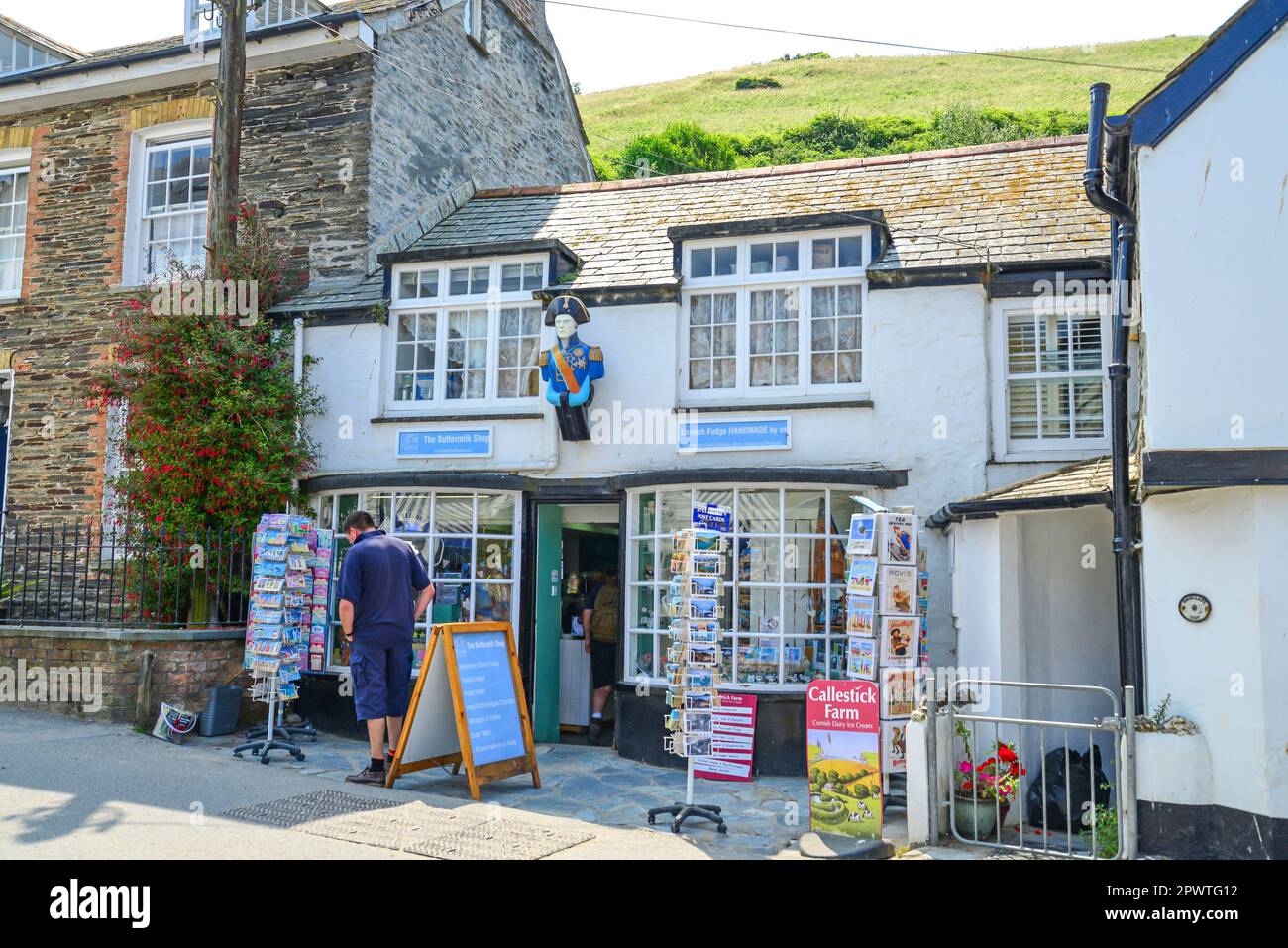 Die Buttermilch Shop, Kirchhügel, Port Isaac, Cornwall, England, Vereinigtes Königreich Stockfoto