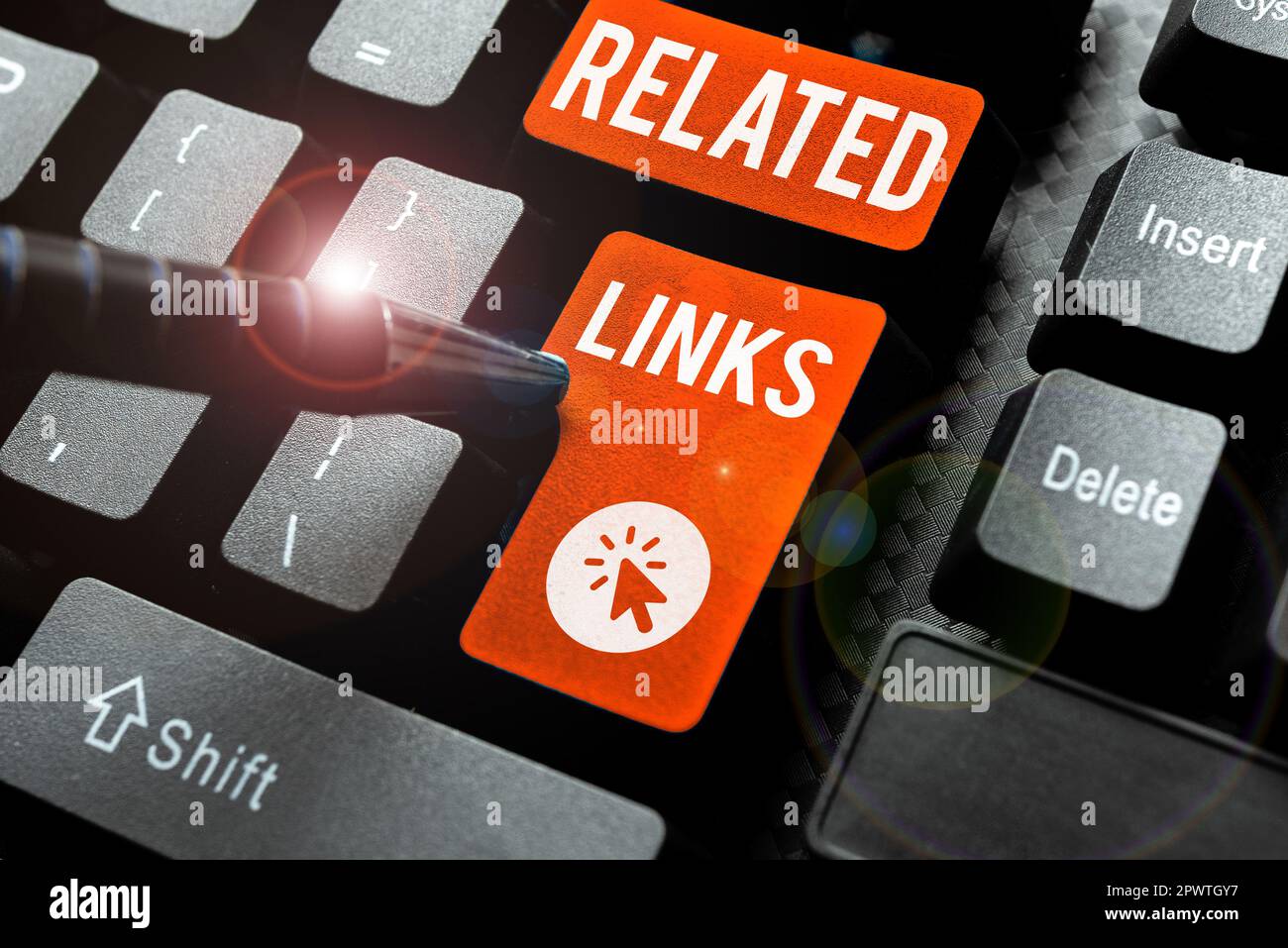 Konzeptionelle Anzeige Verwandte Links, Geschäftsübersicht Website innerhalb einer Webseite Querverweise Hotlinks Hyperlinks Stockfoto