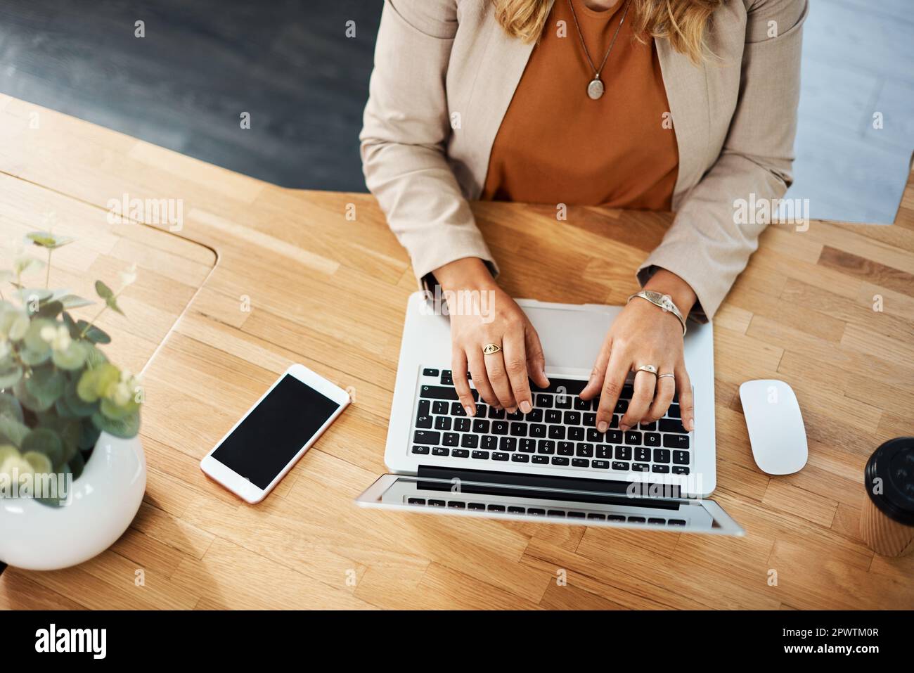 Erfolg hat man nur, wenn man dafür arbeitet. Eine unbekannte Geschäftsfrau, die an einem Laptop in ihrem Büro arbeitet Stockfoto